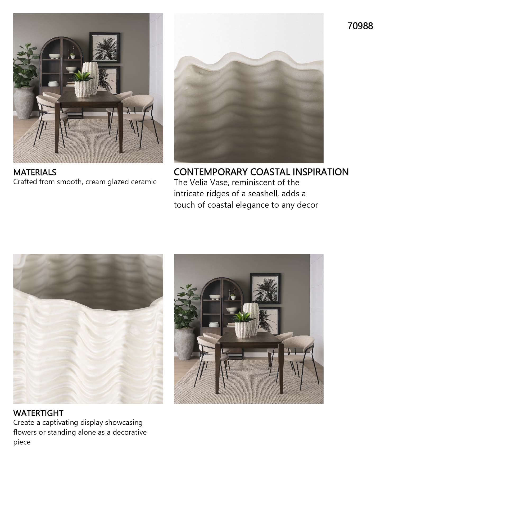Velia Tall Seashell Sculptural Cream Glazed Ceramic Vase — in a styled room