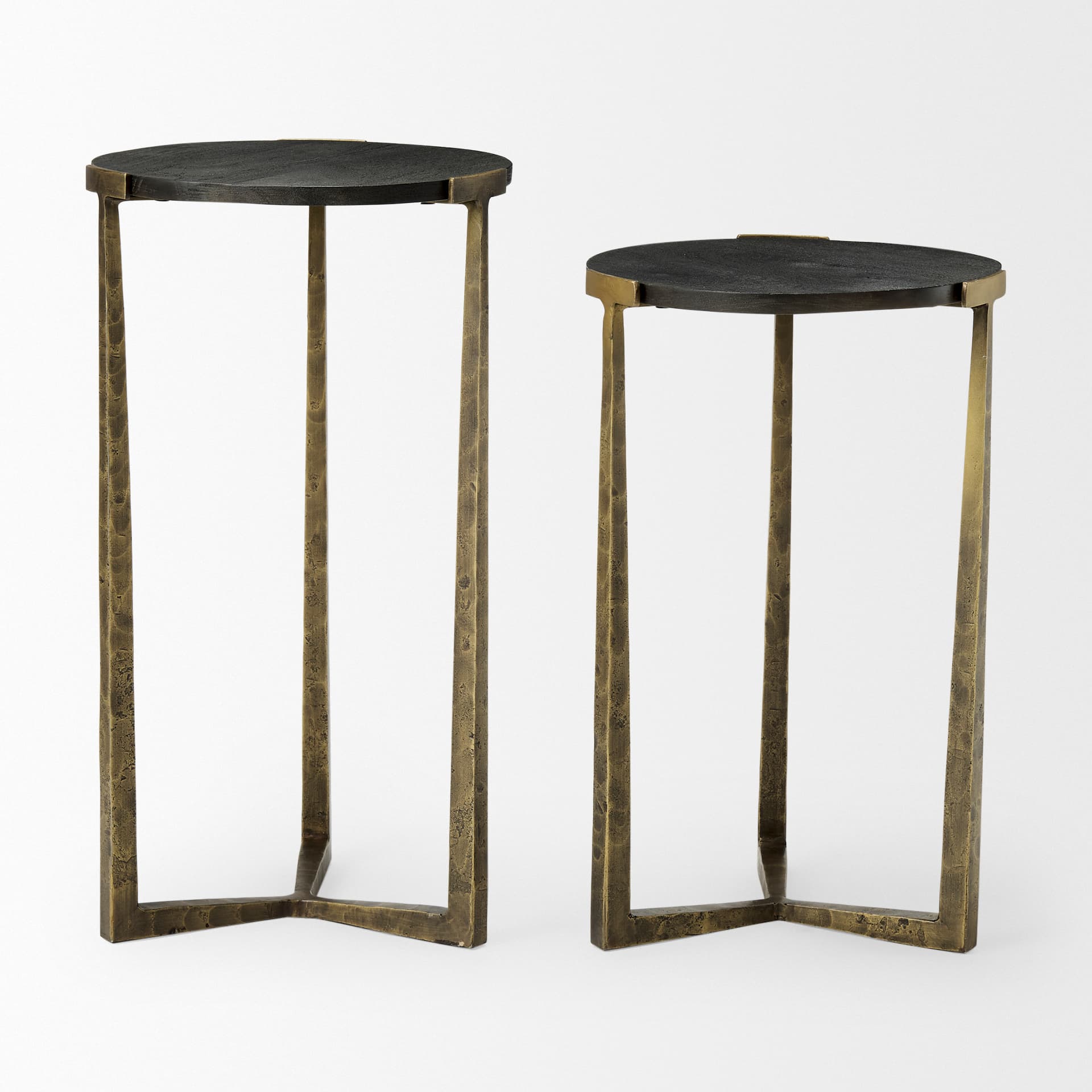 Atticus Black Wood and Antiqued Gold Metal Nesting Accent Tables (Set of 2) — product photograph