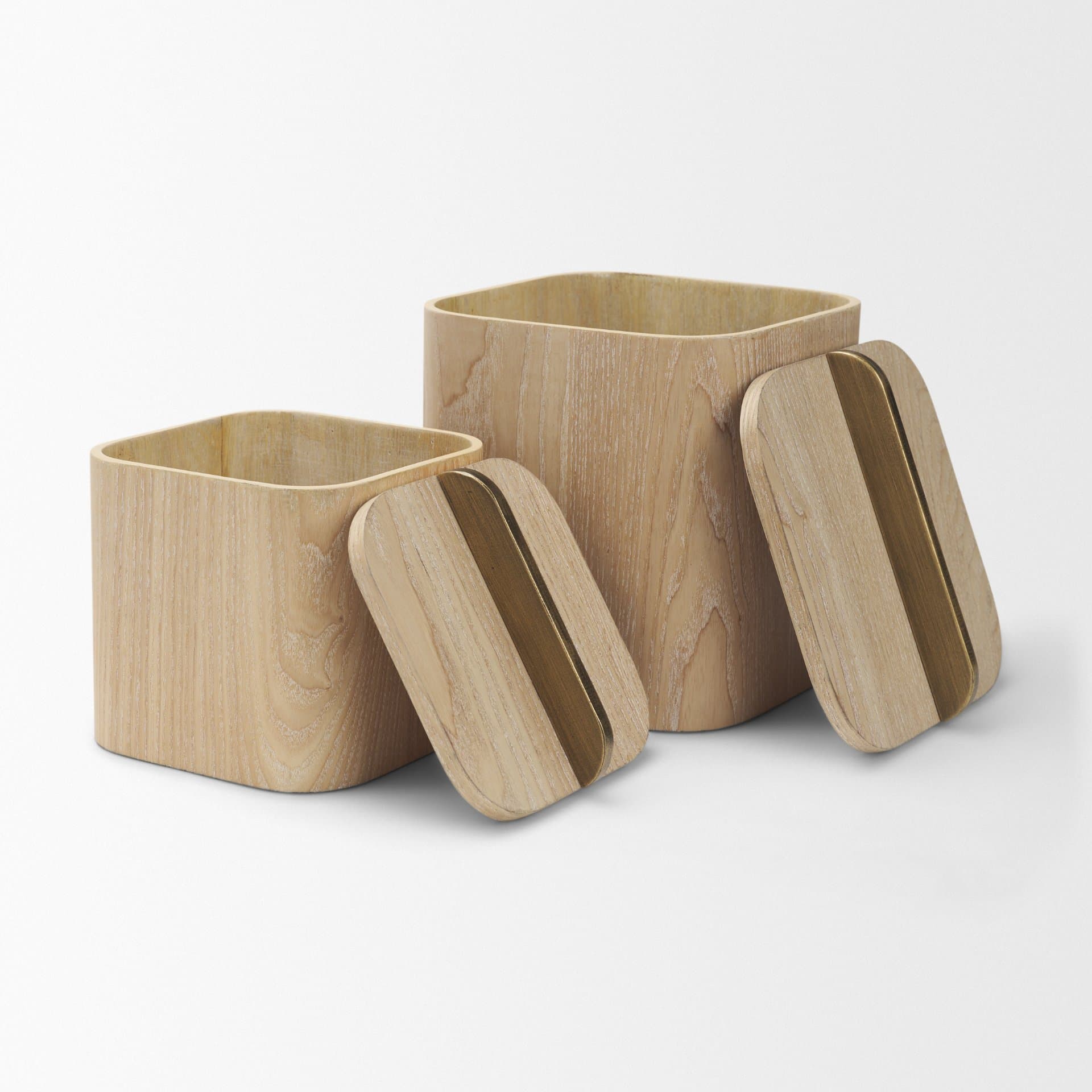 Benton White-Washed Wood w/ Brass Handle Decorative Box Set — product photograph