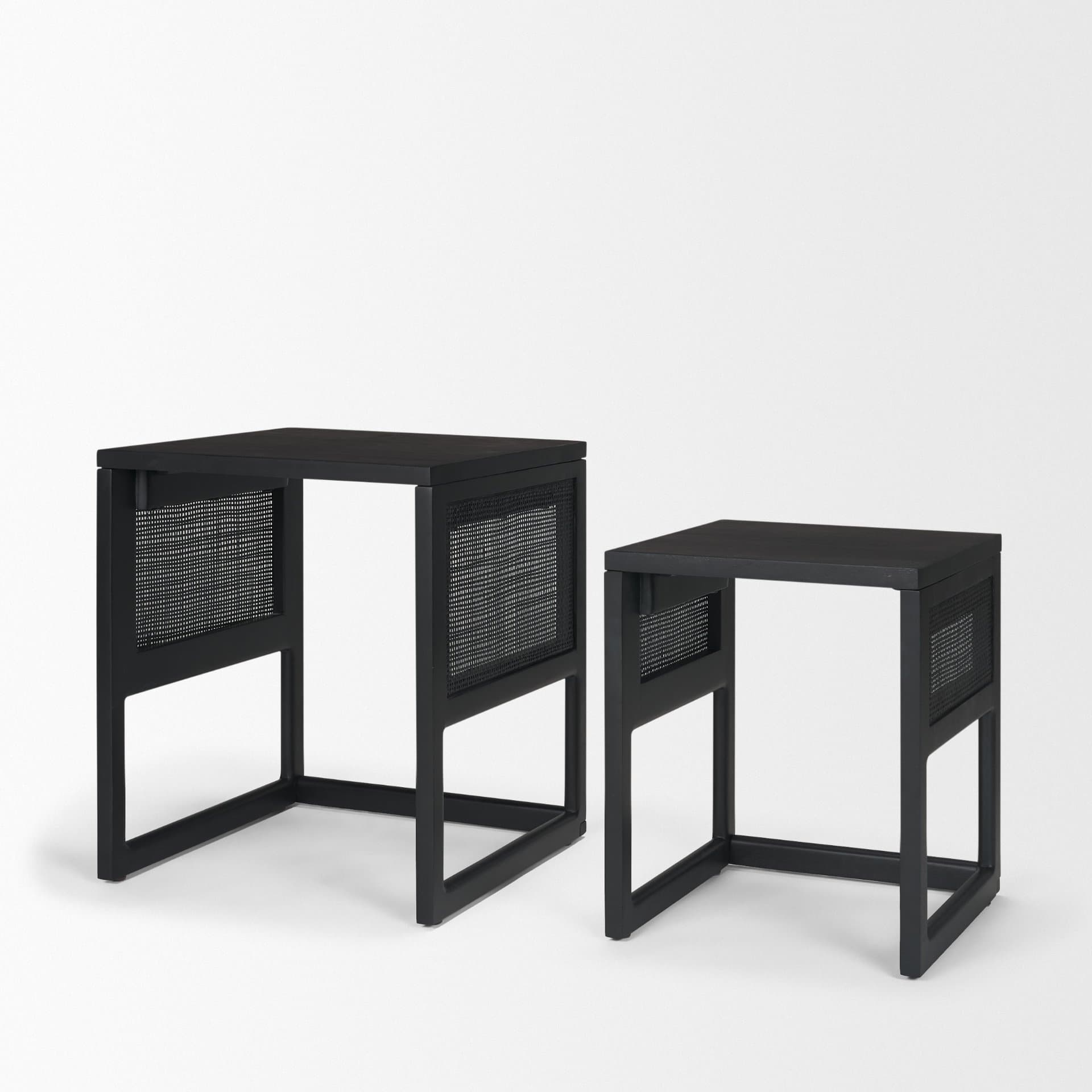 Grier Set of 2 Black Wood w/ Black Cane Nesting Accent Tables — product photograph