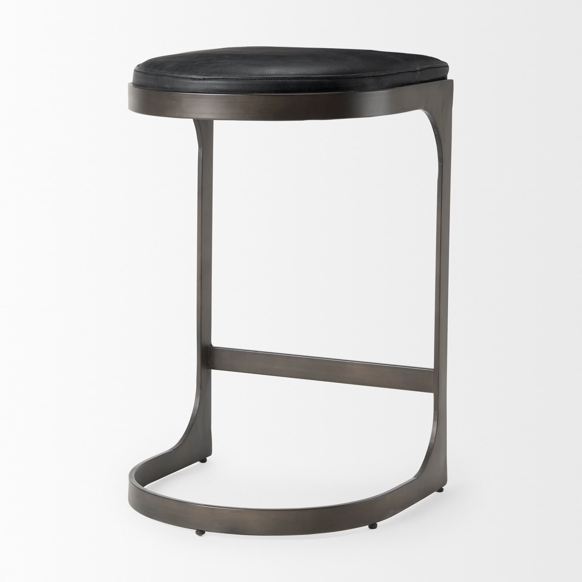 Tyson Backless 28in Seat Bar Stool | Black Leather w/ Black Metal — product photograph