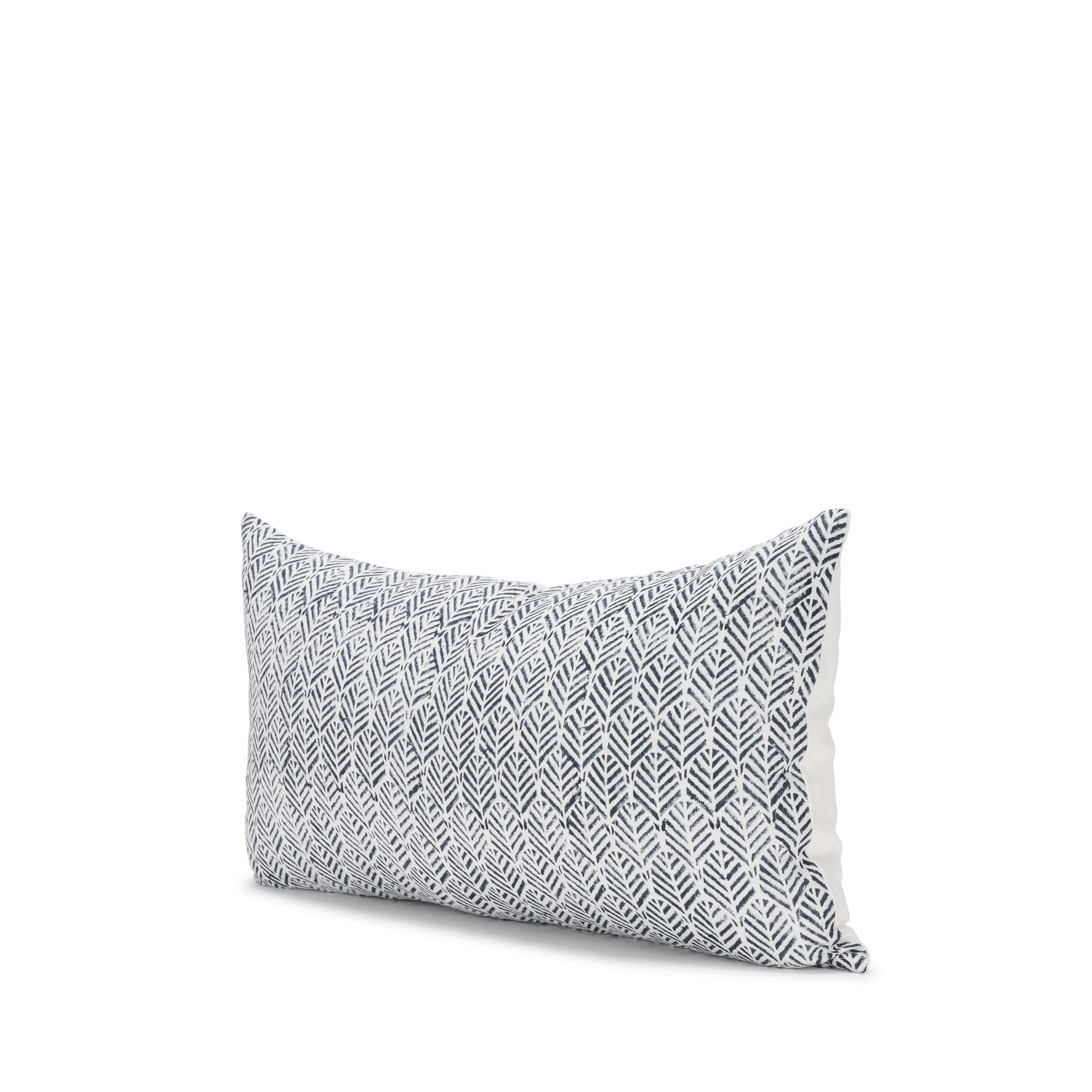 Janelle 14x26 Cream w/ Indigo Print Linen Lumbar Pillow Cover — product photograph