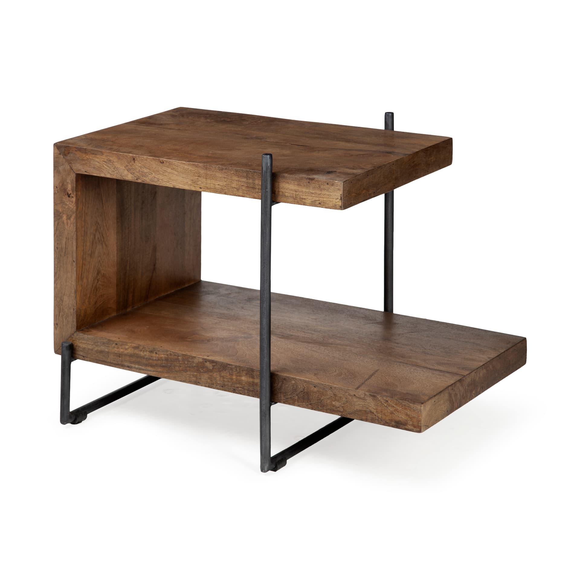 Maddox 30L x 18W x 22H Medium Brown Wood w/ Black Metal U-shaped End/Side Table — product photograph