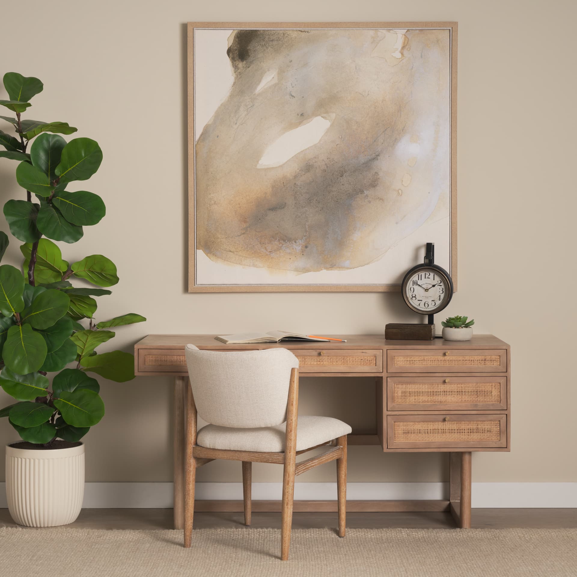 Grier 60" Light Brown Solid Wood W/Cane Office Desk — product photograph