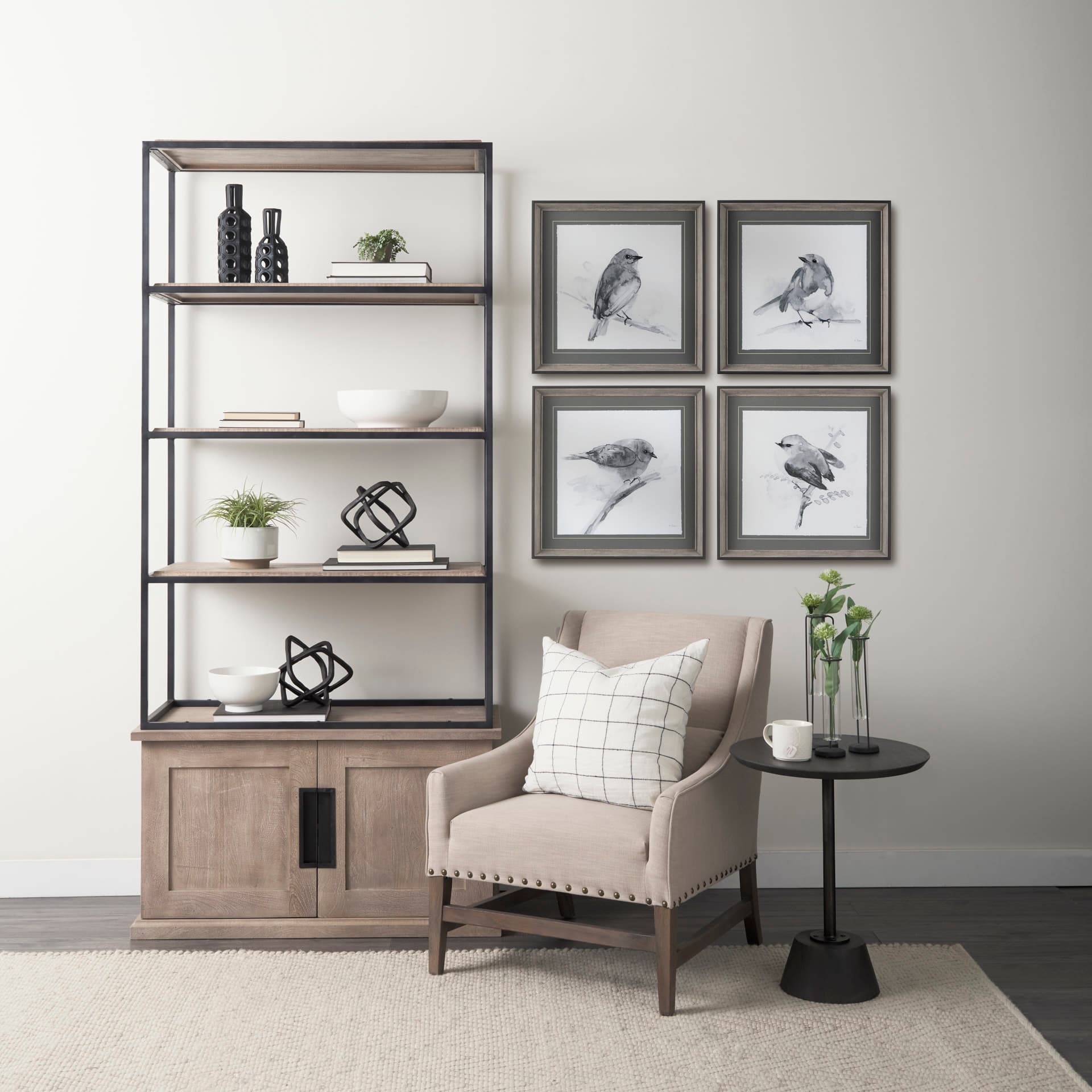 Eastern Blue BW III by Mercana Studio Hand Embellished Textured Framed Art Print Matted under Glass — in a styled room