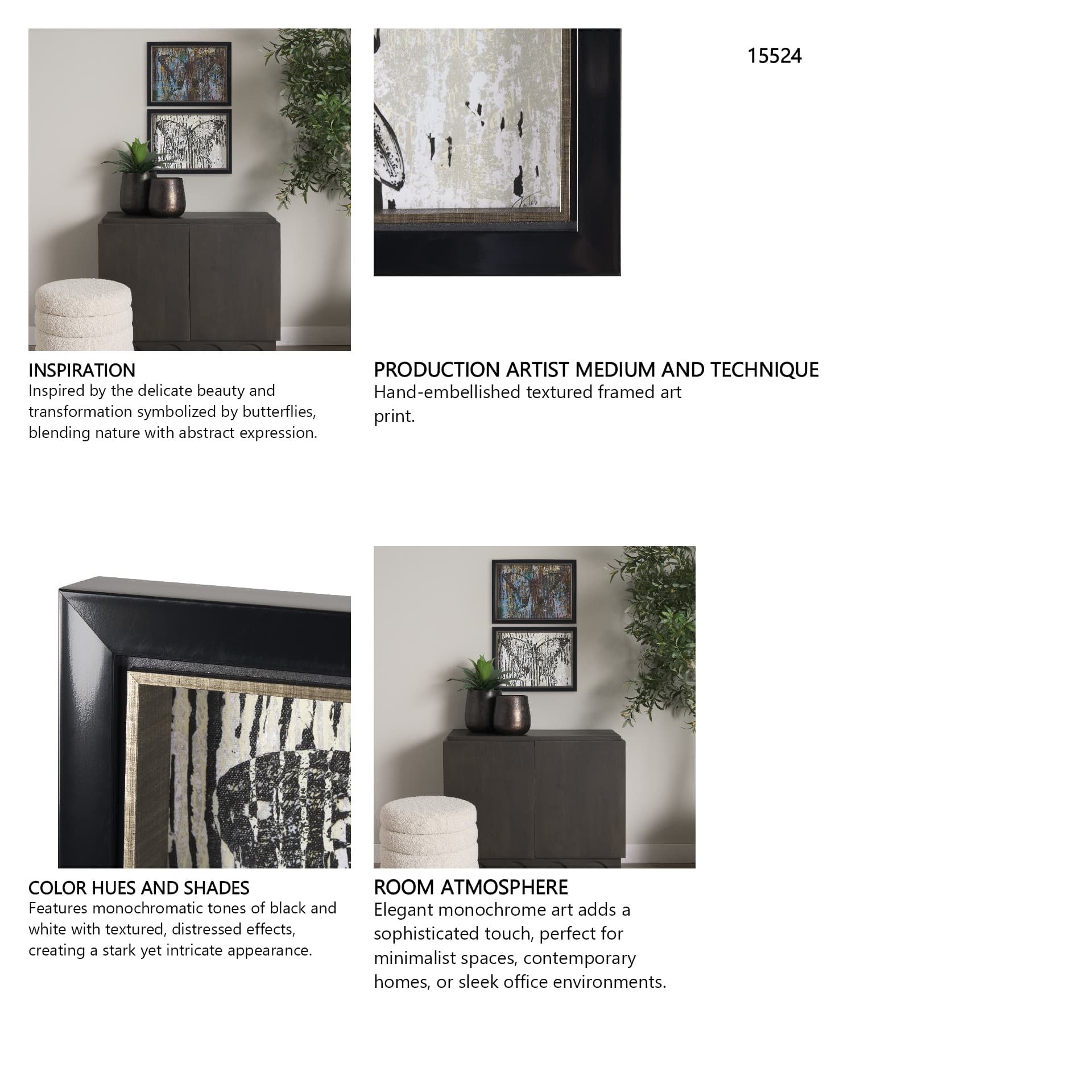Papillon II by Mercana Studio a Hand Embellished Framed Art Print — in a styled room
