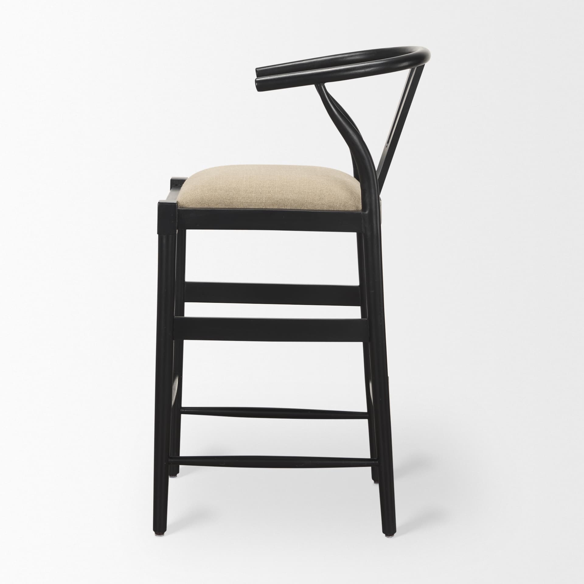 Trixie Backless 43.3in Seat Bar Stool | Beige Fabric w/ Black Wood — product photograph