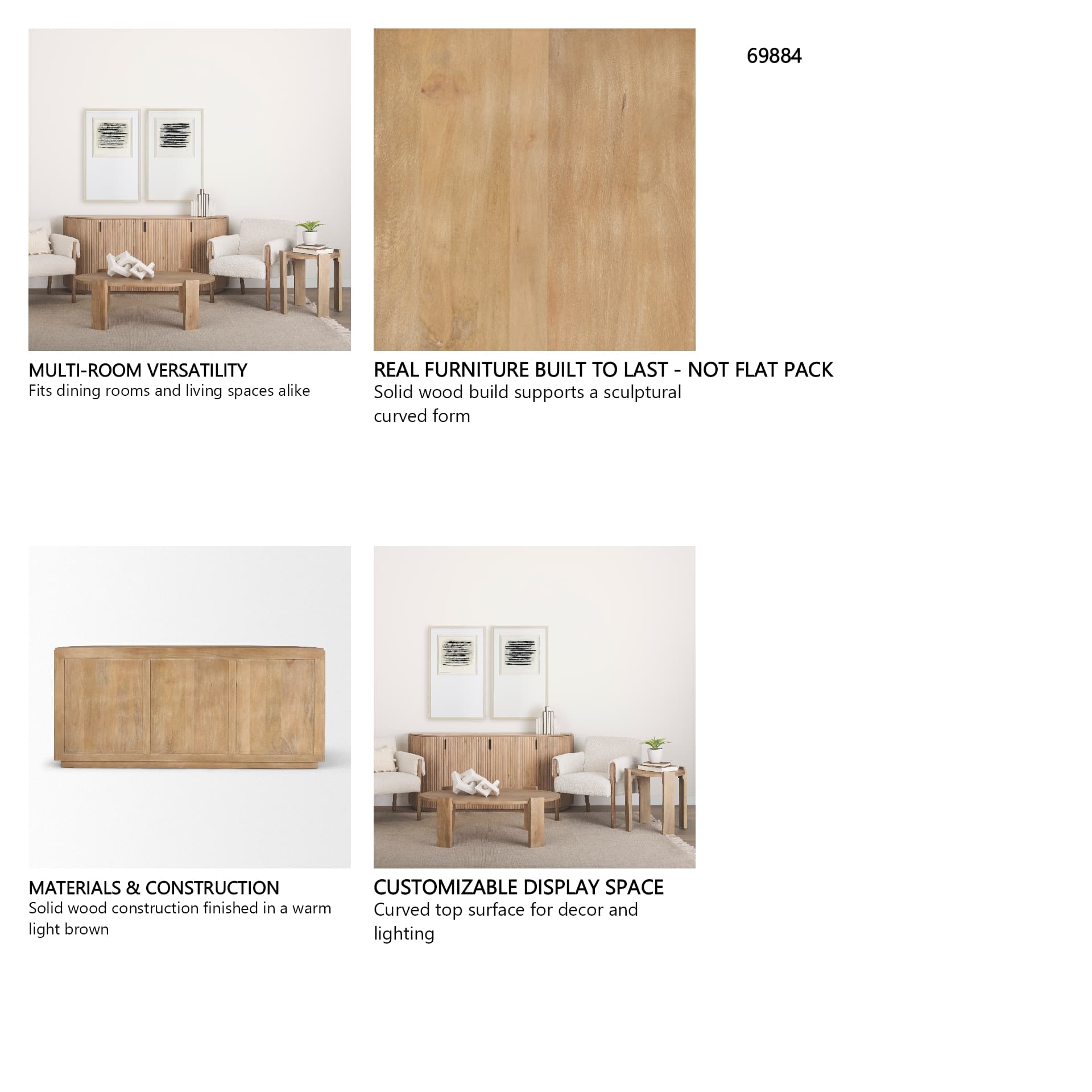 Terra Light Brown Wood Fluted Sideboard — in a styled room