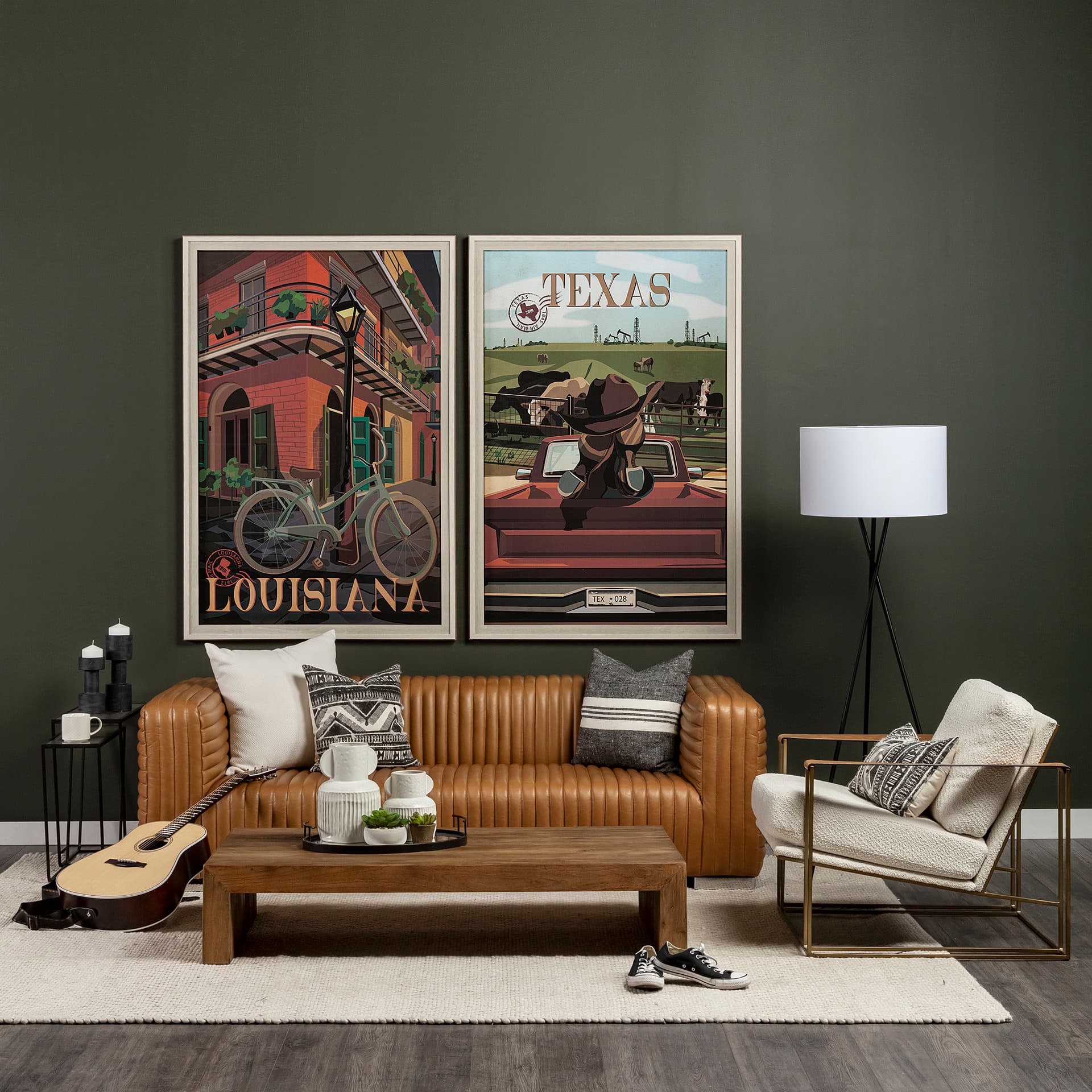 Texas Go USA (XL) by Mercana Studio a Hand Embellished Decograph Framed Art Print under Glass — in a styled room