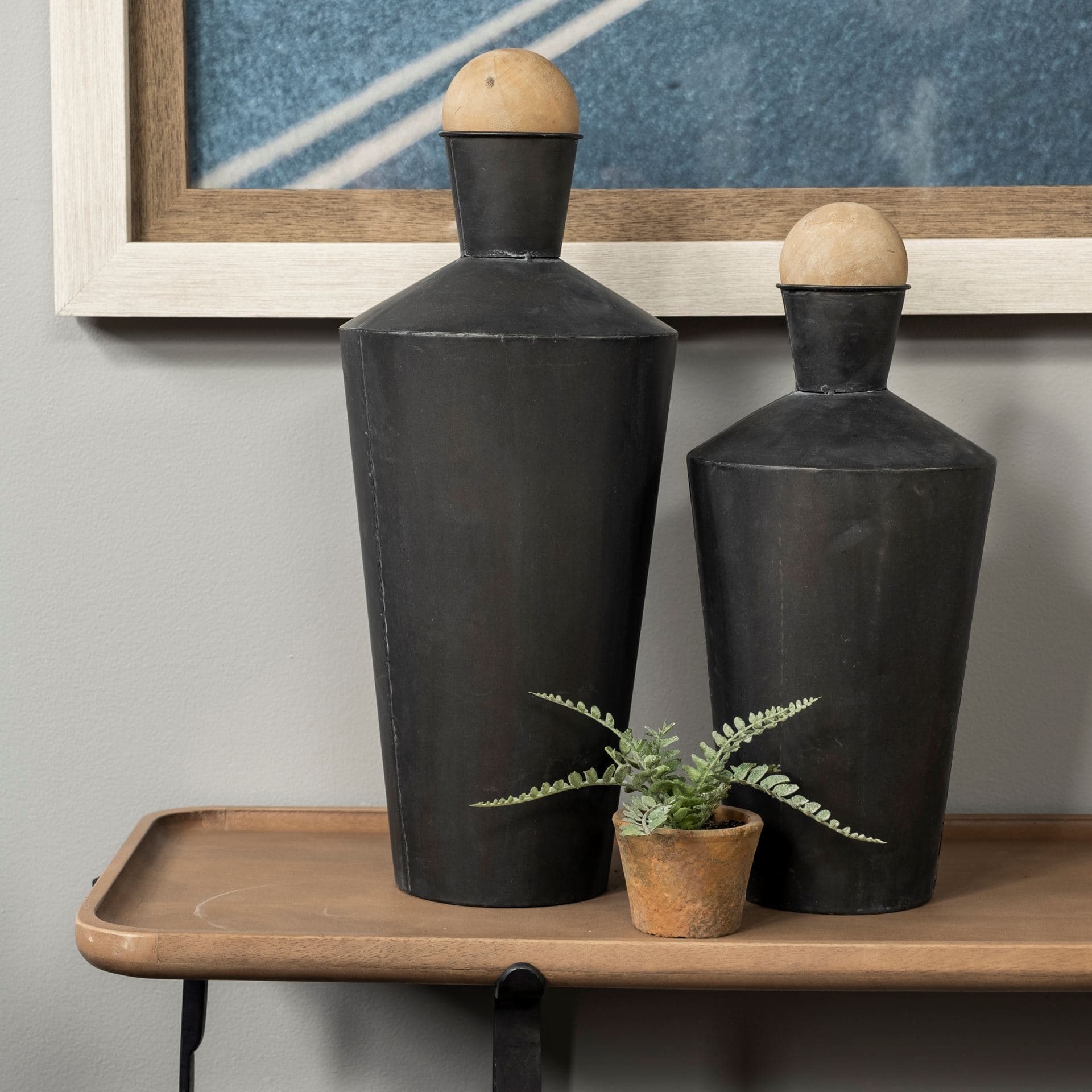 Asher Set of Two Black Metal Urns — product photograph