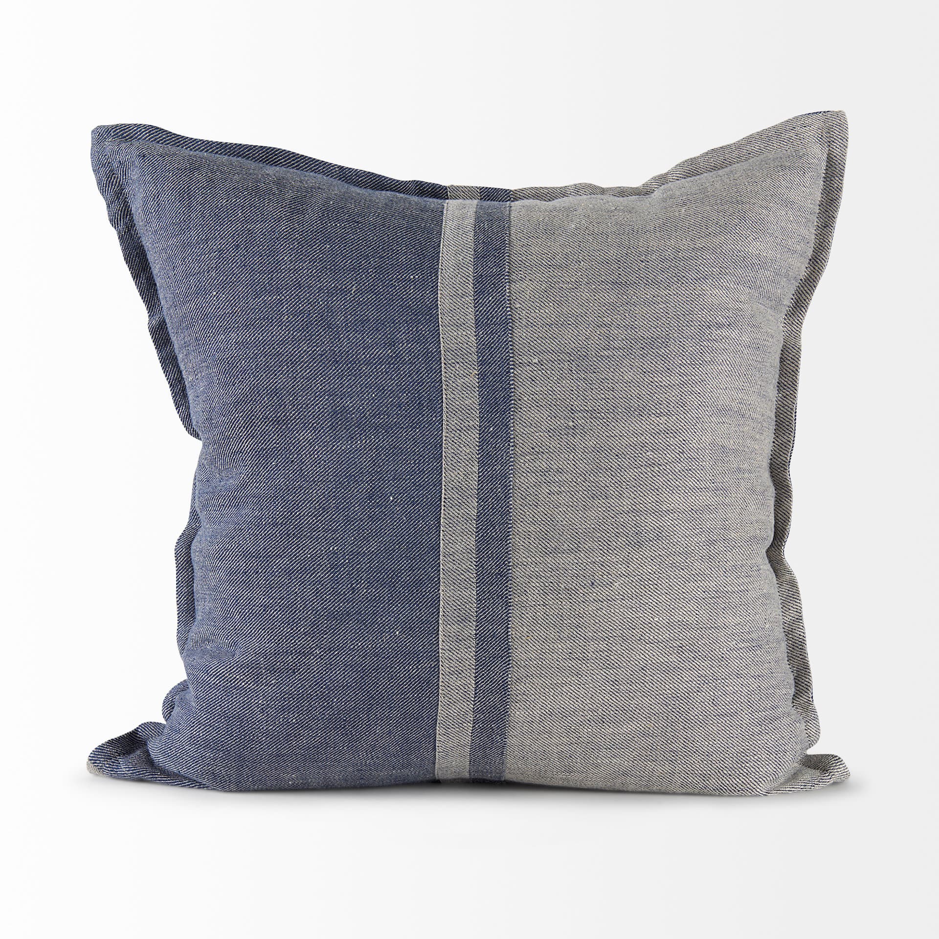 Aubrielle 20x20 Gray and Blue Fabric Color Blocked Pillow Cover — product photograph