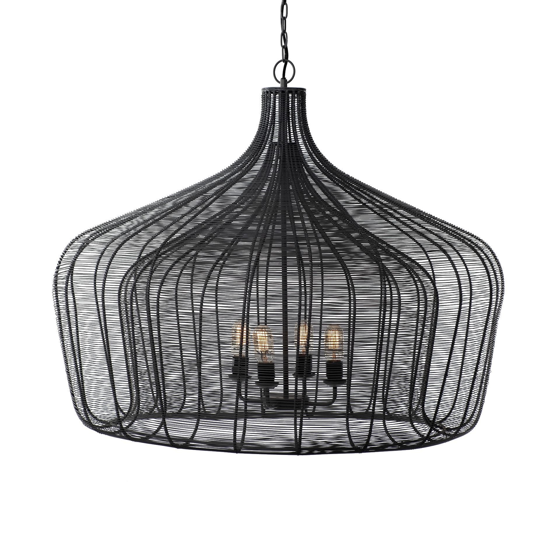 Camila (40"x31") Black Metal Mesh-Style Four Bulb Chandelier — product photograph