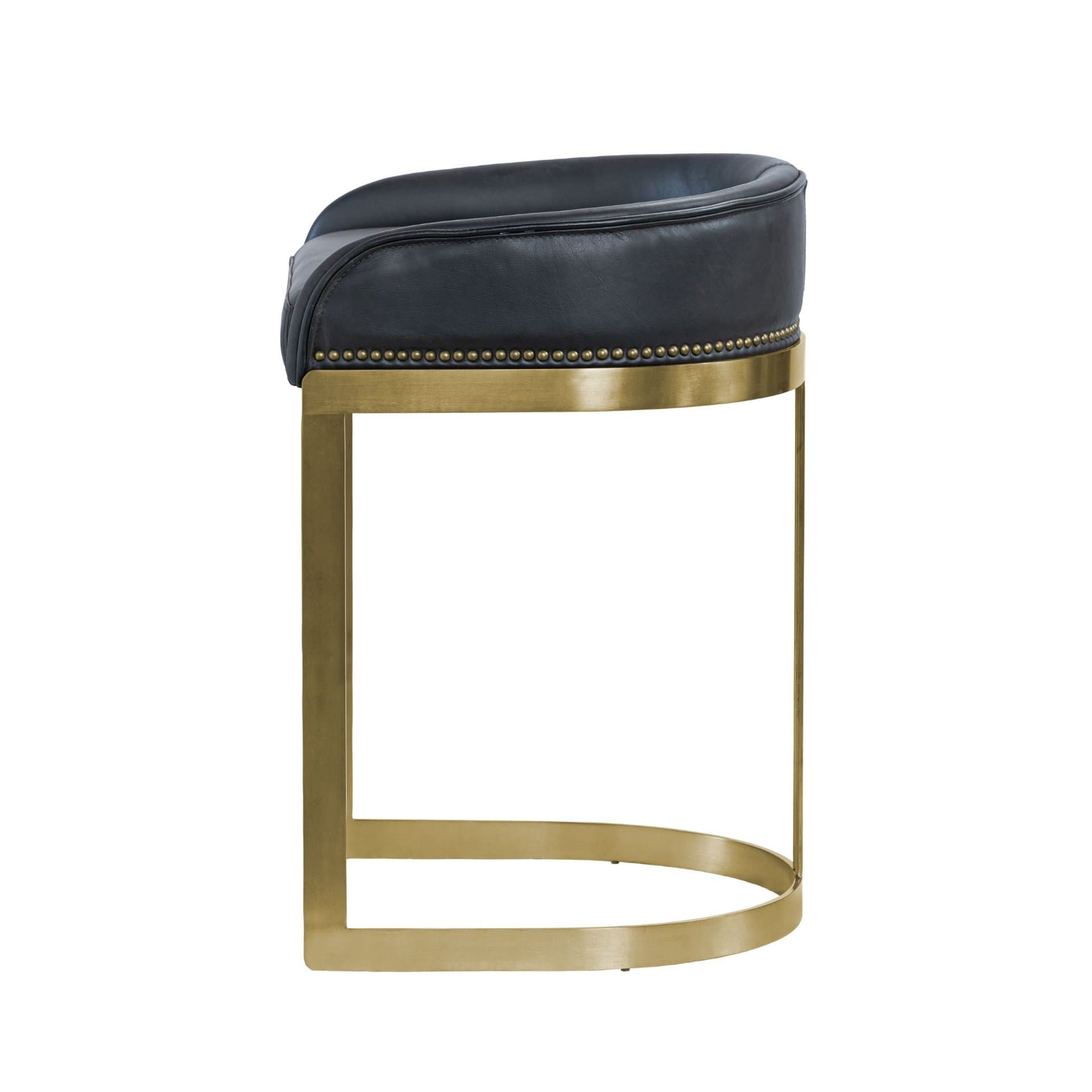 Hollyfield Low Back 24.75in Seat Counter Stool | Black Leather — product photograph