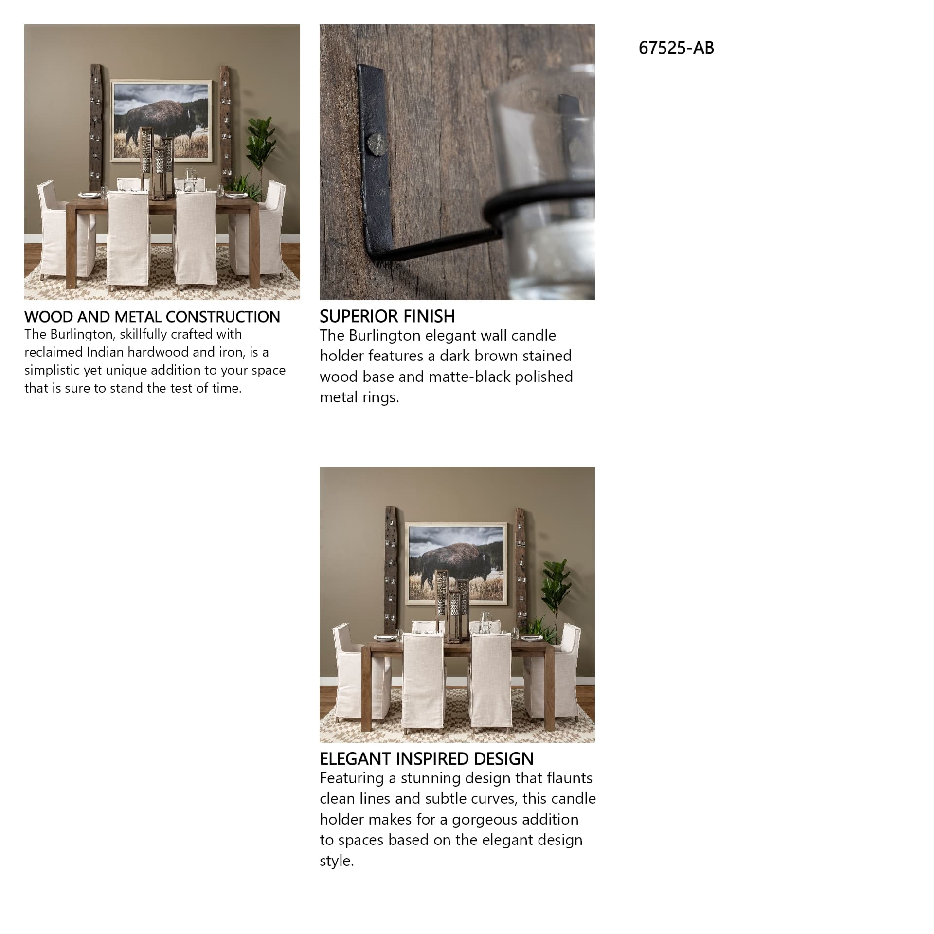 Burlington 66"H Brown Reclaimed Wood 10 Metal Ring Wall Candle Holder — in a styled room