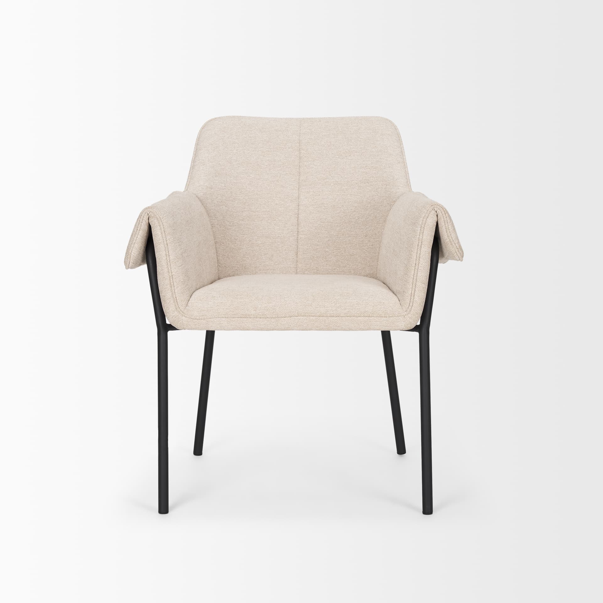 Brently Curved Back Dining Arm Chair | Oatmeal Fabric w/ Metal — product photograph