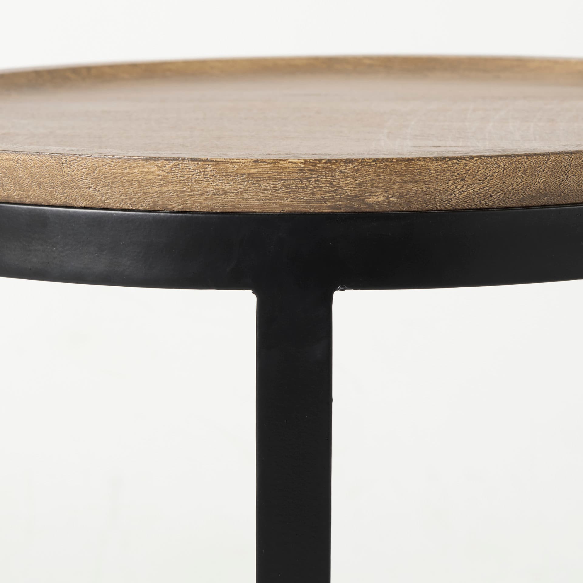 Aisley (Set of 2) 19.3L x 19.3W x 19H Light Brown Wood W/ Black Metal Base Round Nesting Side Tables — product photograph