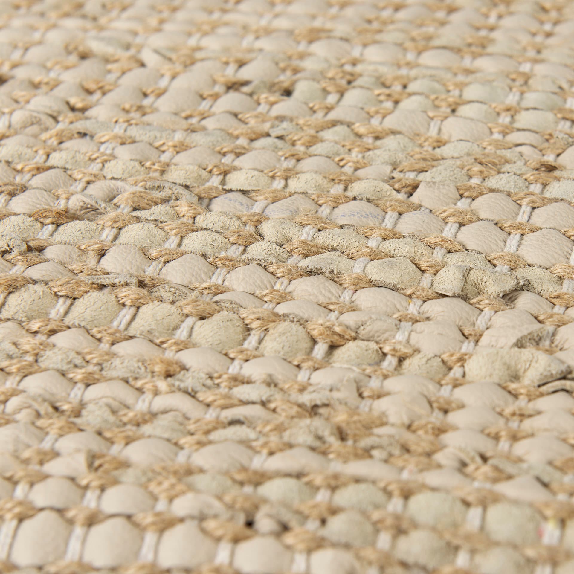 Aalia 16.0L x 16.0W x 16.0H Beige Leather and Jute Pouf — product photograph