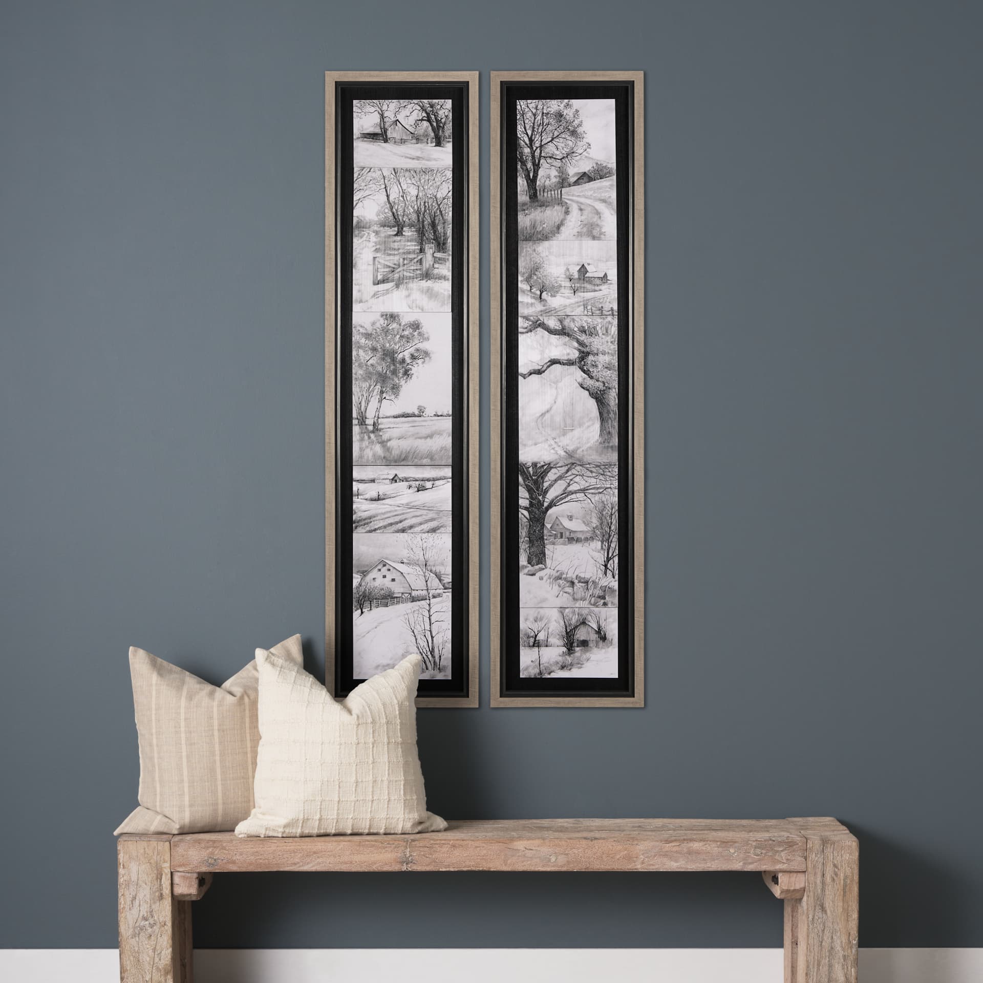 Countryside Sketches I by Ariana a Hand Embellished Textured Framed Art Print — in a styled room