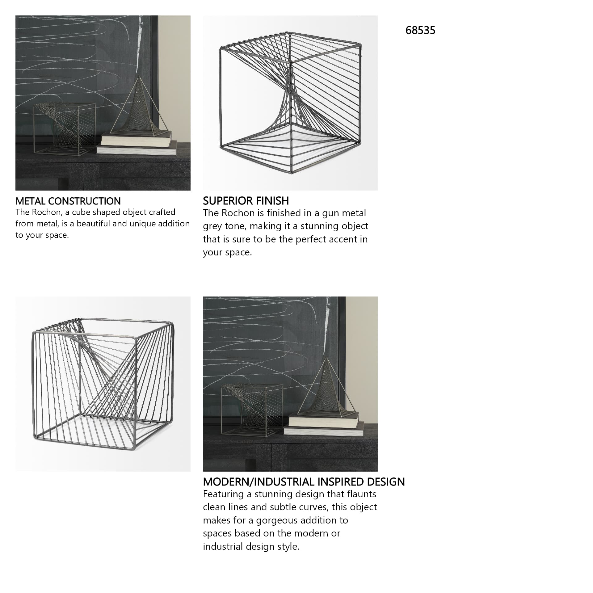 Rochon 8L x 8W Gray Metal Decorative Cube — in a styled room