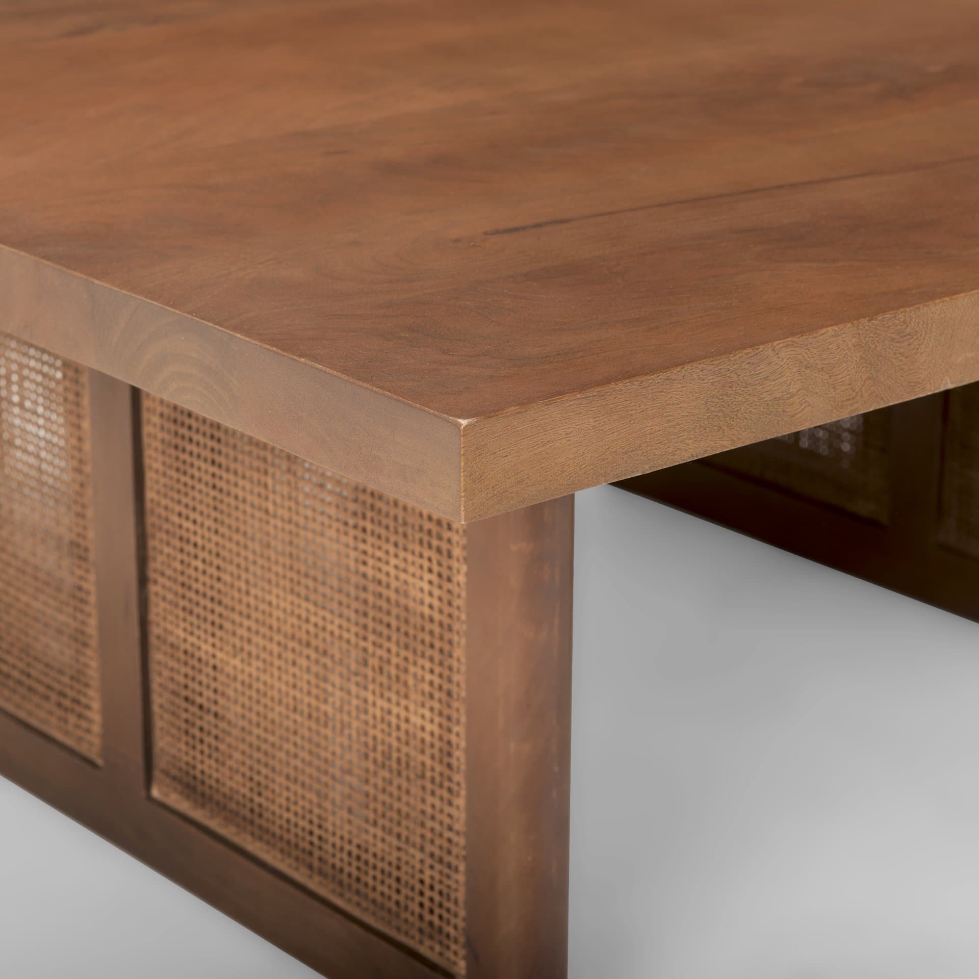 Grier 42" Square Medium Brown Solid Wood w/ Cane Coffee Table — product photograph