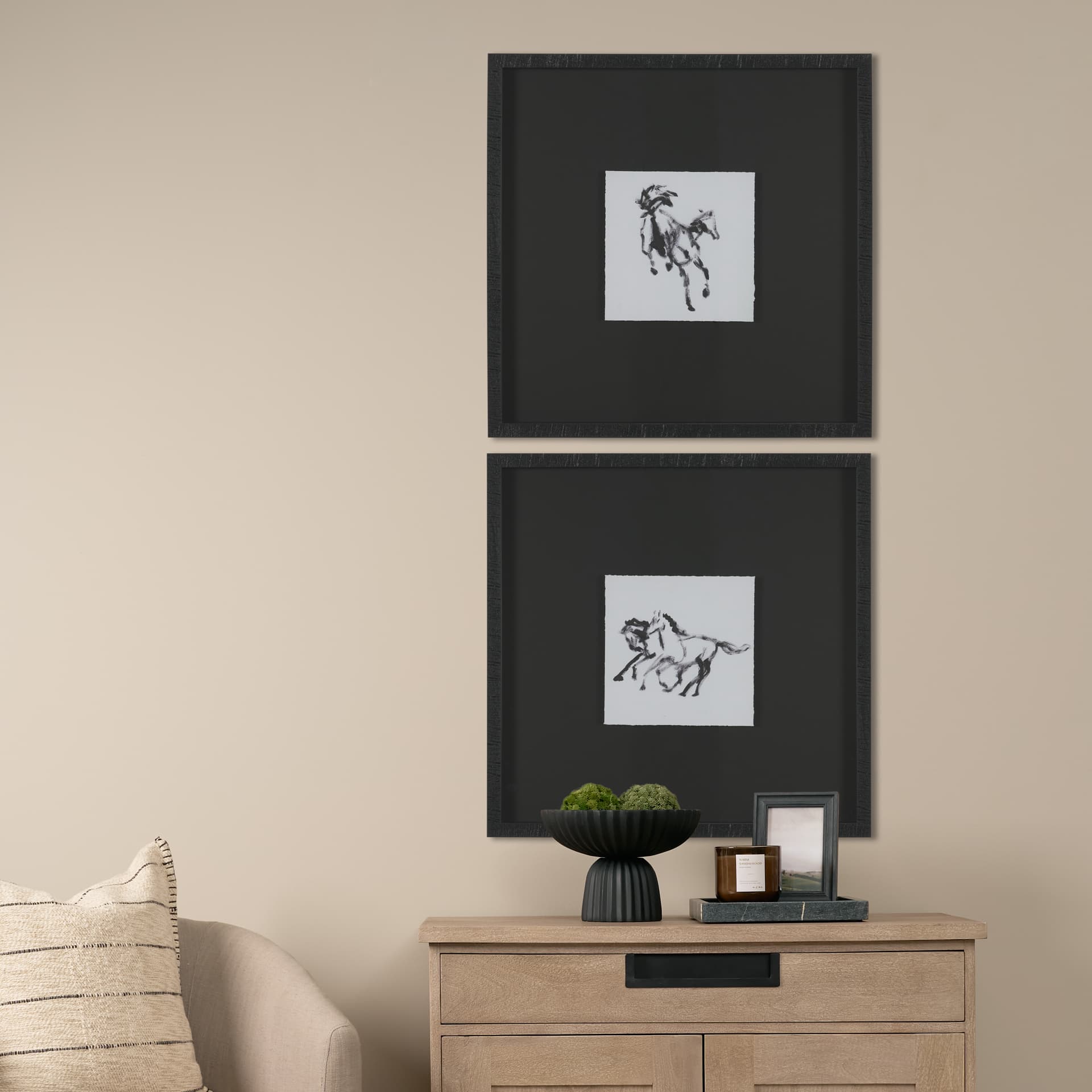 Fluid Gallop by Santhosh ch Hand-Embellished Framed Artwork Matted under Glass — in a styled room