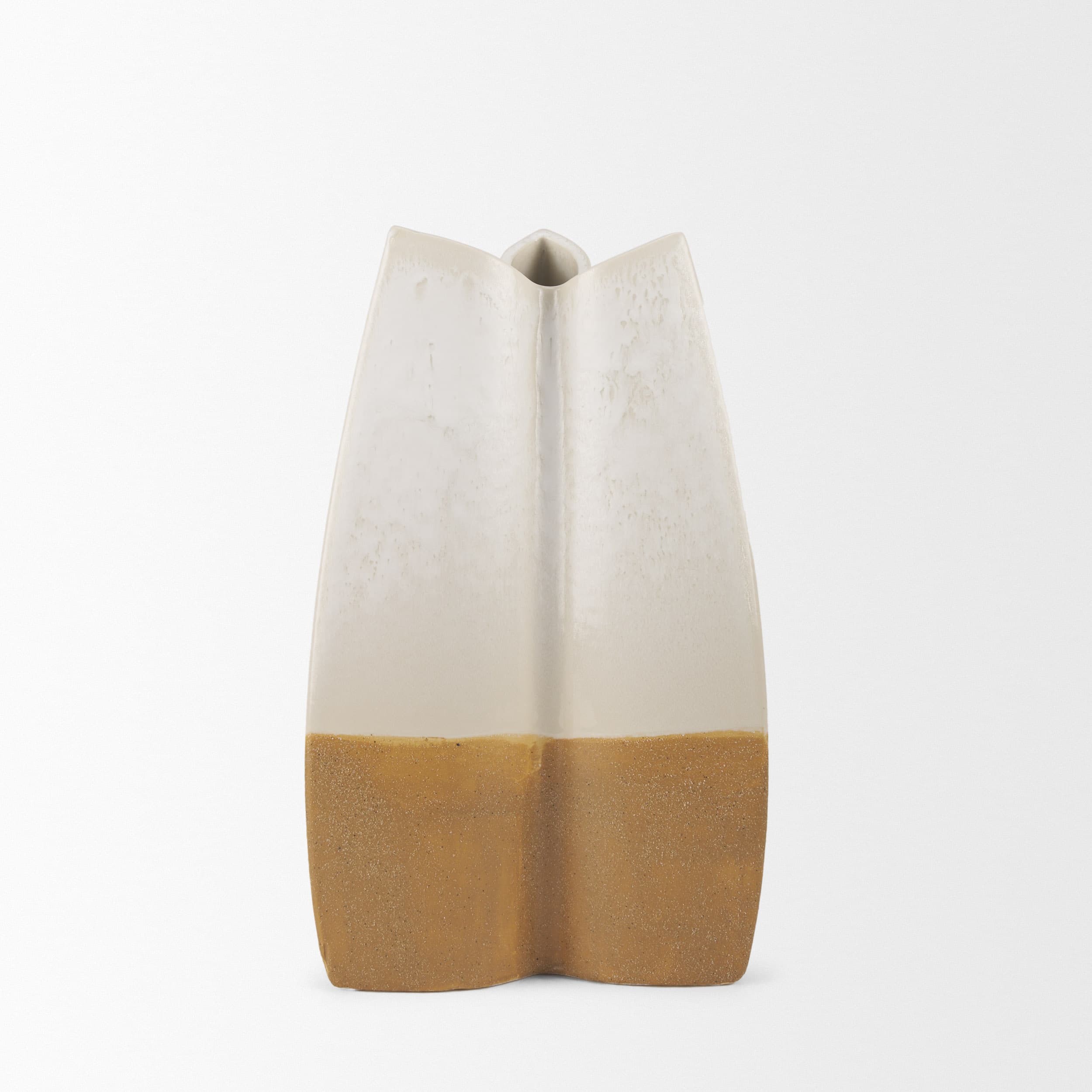 Vania Small Off White w/ Tan Textured Ceramic Vase — product photograph