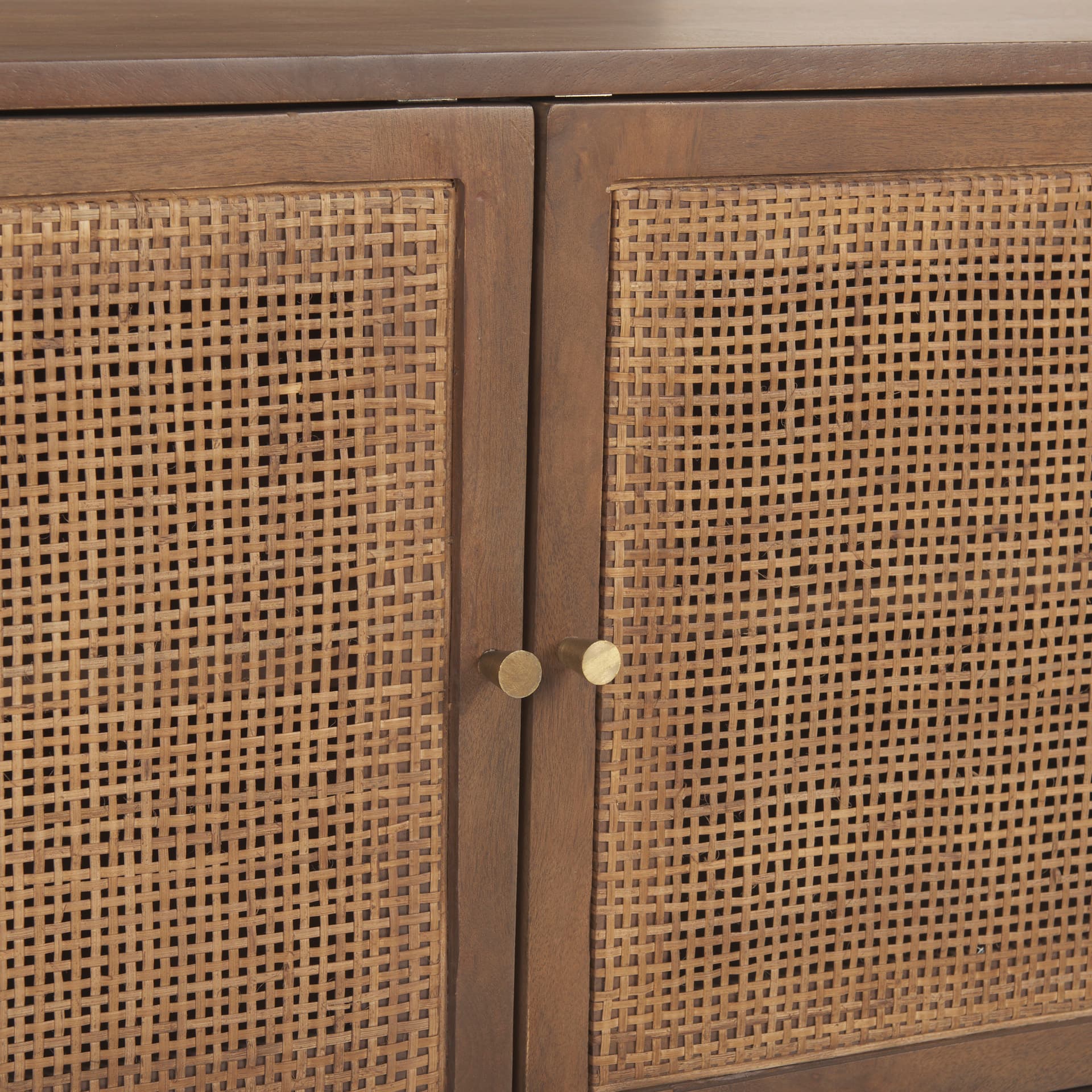 Grier 65" Medium Brown Wood W/ Cane Media Console — product photograph