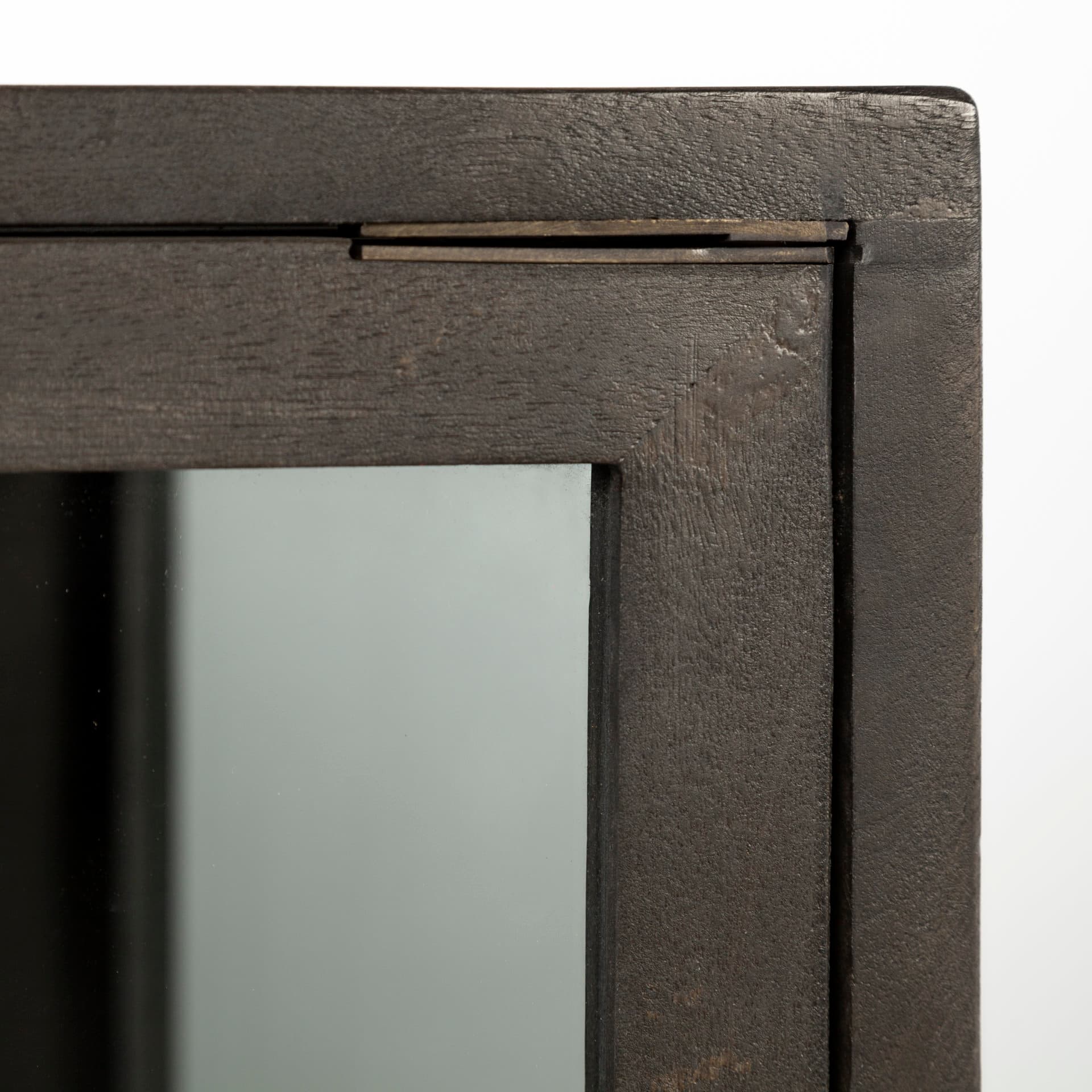 Arelius 36L x 18W Black-Brown Wood, Black Metal Base w/ 2 Glass Doors Accent Cabinet — product photograph