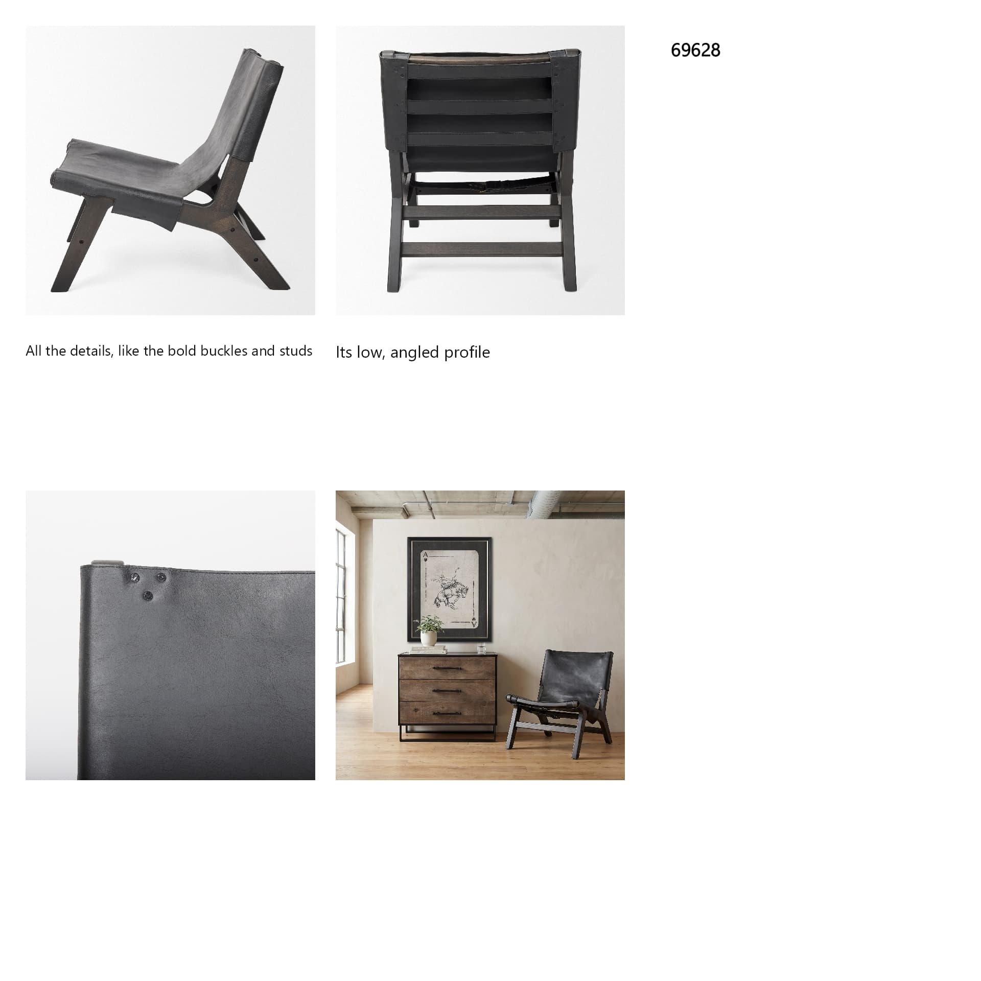 Elodie 24.4L x 33.9W x 30.7H Black Leather W/Black Stain Beech Wood Frame Accent Chair — in a styled room