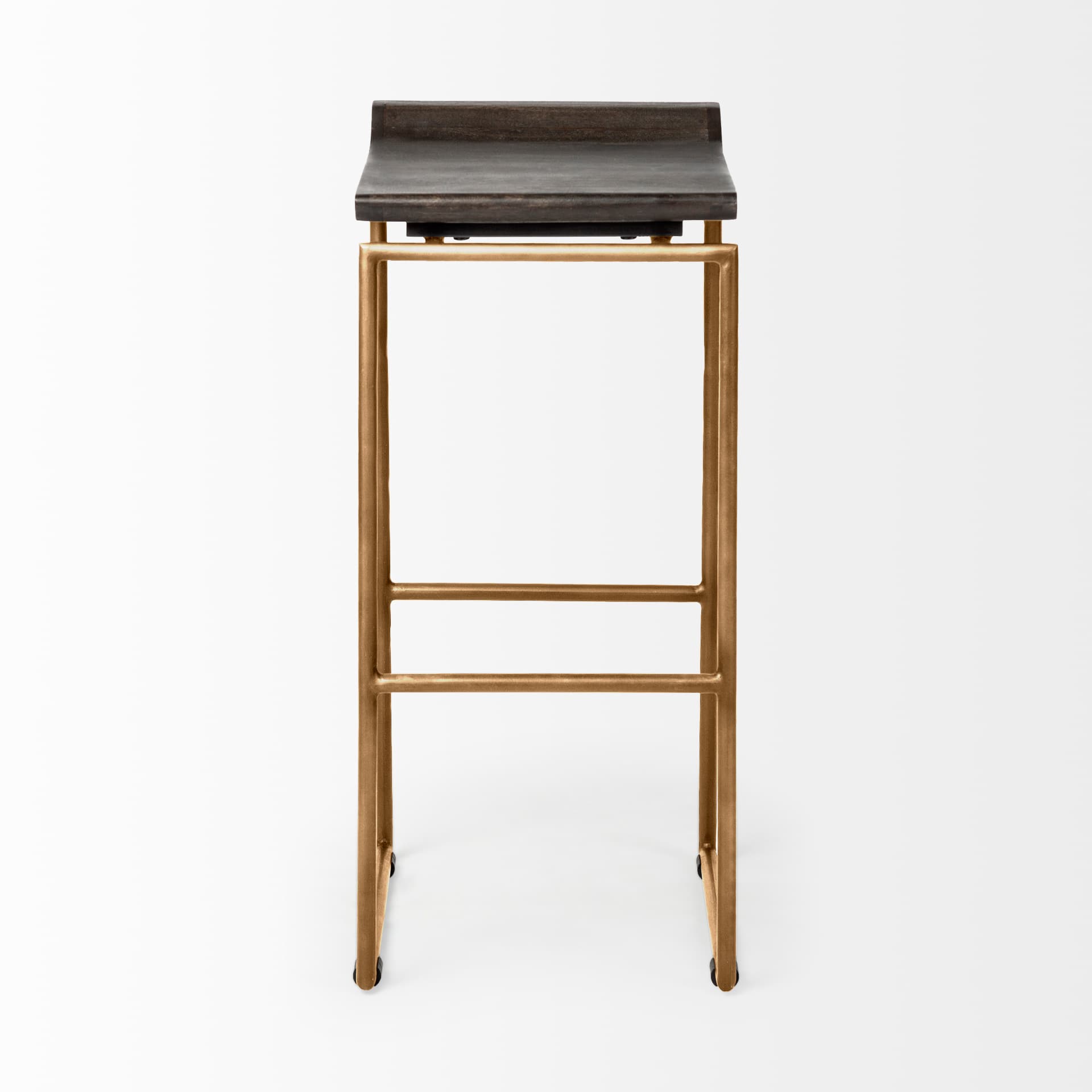 Givens Low Back 32in Seat Bar Stool | Brown Wood w/ Gold Metal — product photograph