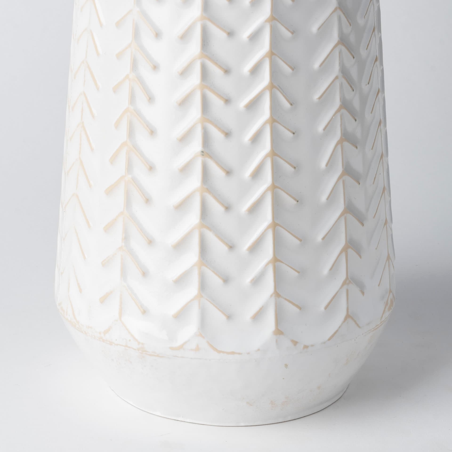 Gemma II Metal Glossy White Chevron Vase — product photograph