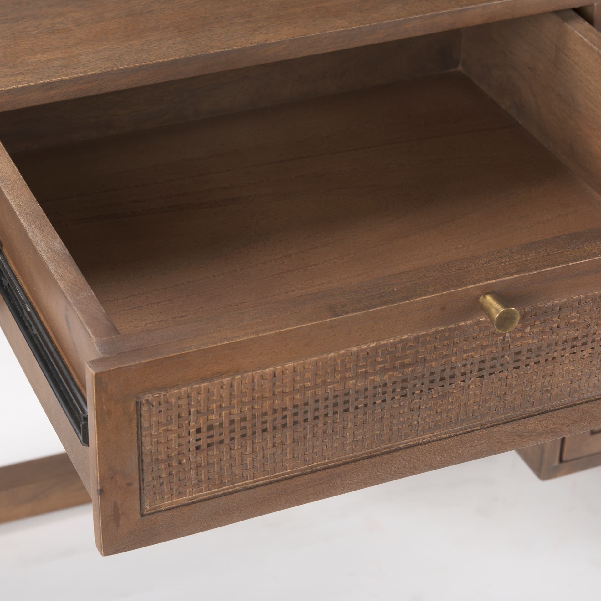 Grier 60" Medium Brown Solid Wood W/ Cane Office Desk — product photograph