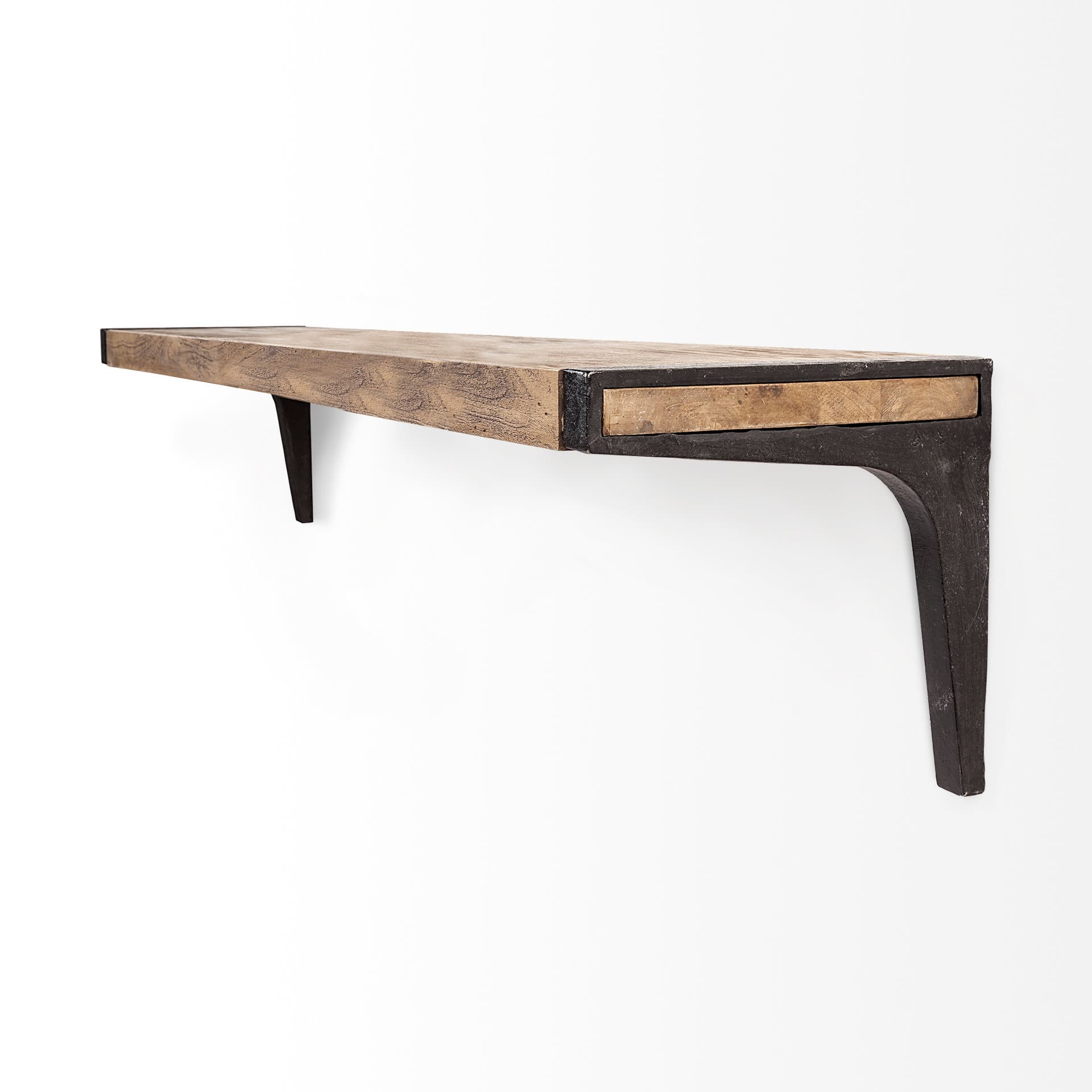 Dion I 58.0L x 11.0W x 11.0H Brown Wood W/Black Metal Wall Shelf — product photograph