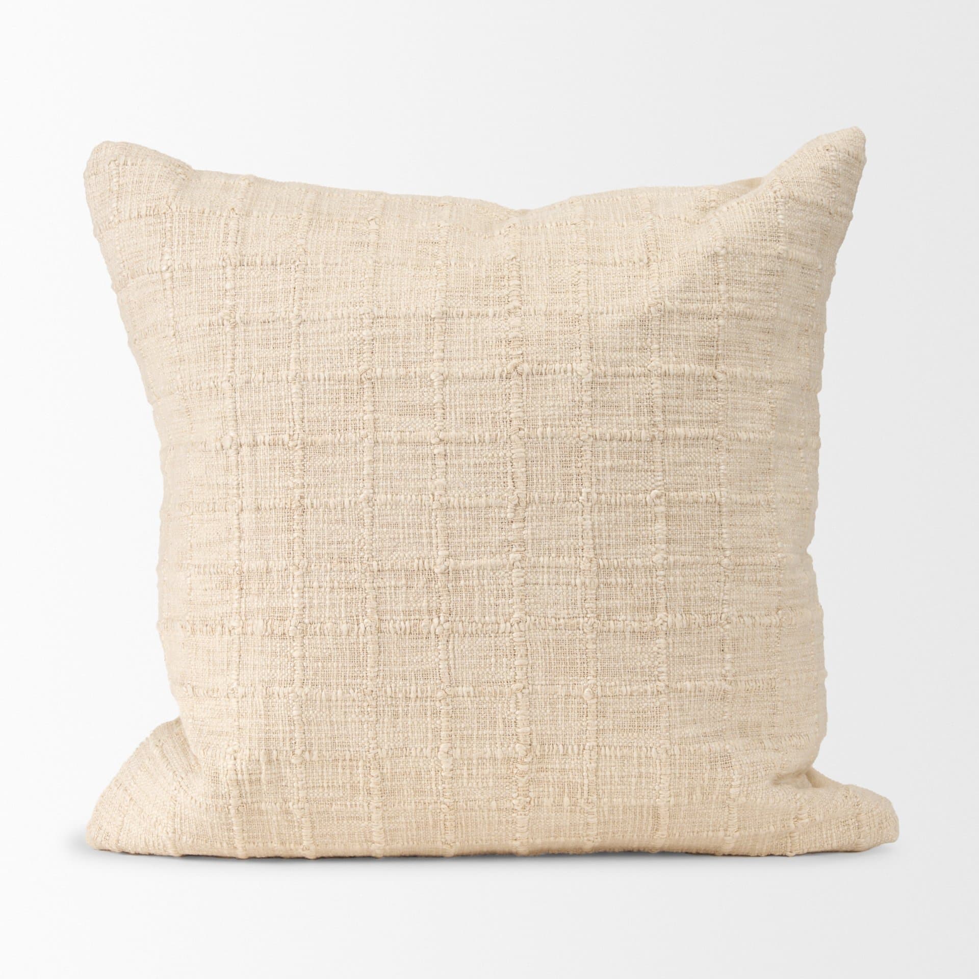Jacory 22x22 Cream Checker Textured Decorative Square Pillow Cover w/Down Filler — product photograph