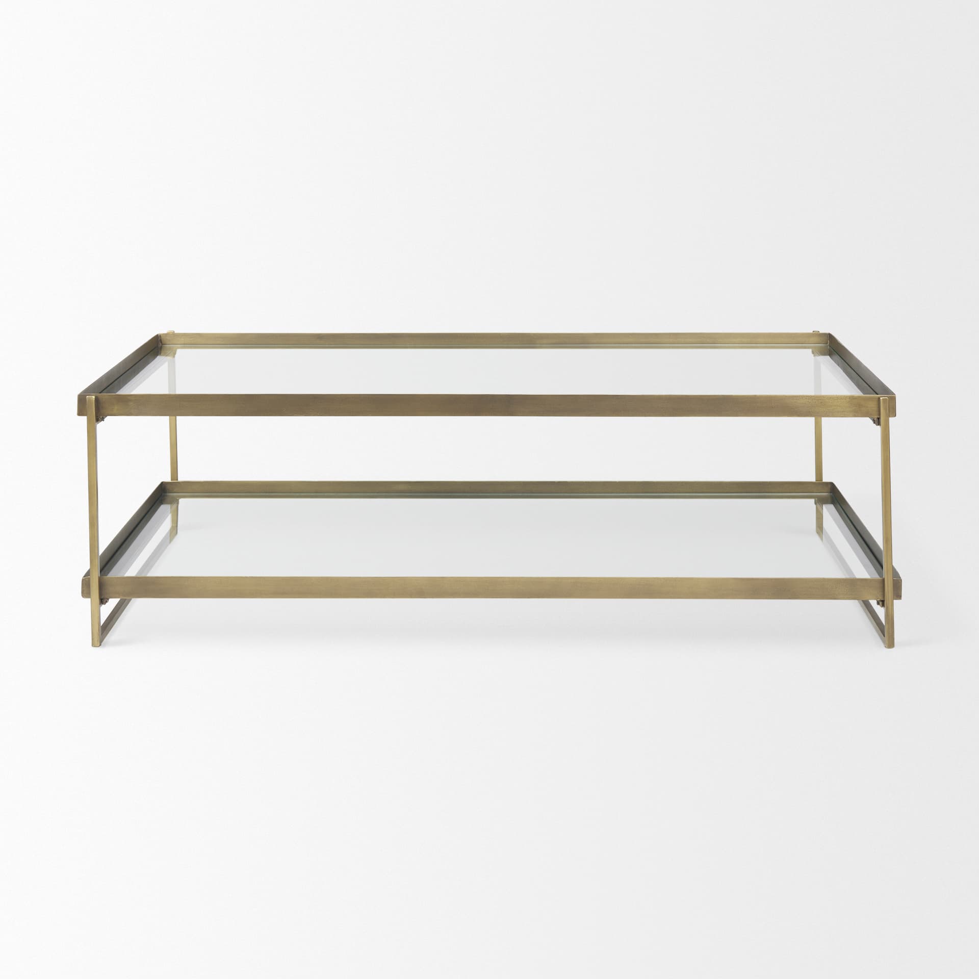 Trey 56.0L x 32.0W x 17.0H Gold Metal W/Glass Coffee table — product photograph