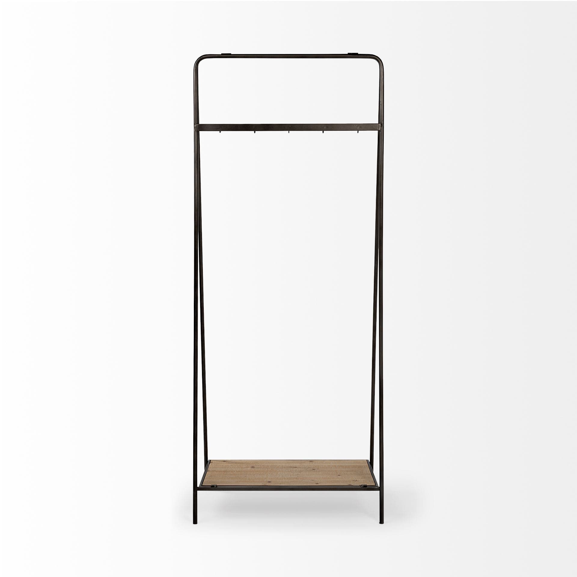 Carell 31L x 18W Black Metal And Wood Shelf Hall Tree — product photograph
