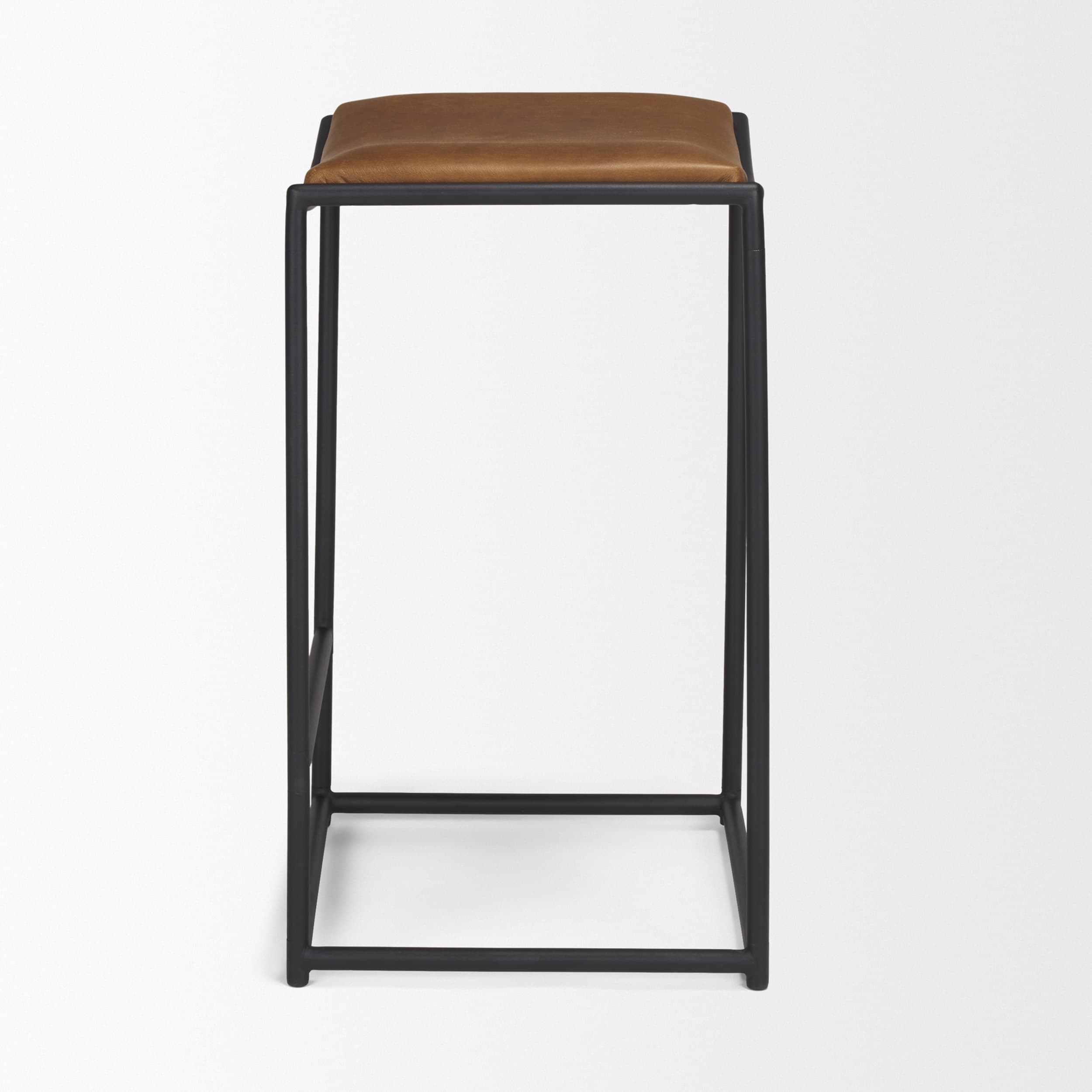 Taniel Backless 27.25in Seat Counter Stool | Brown Leather w/ Metal — product photograph