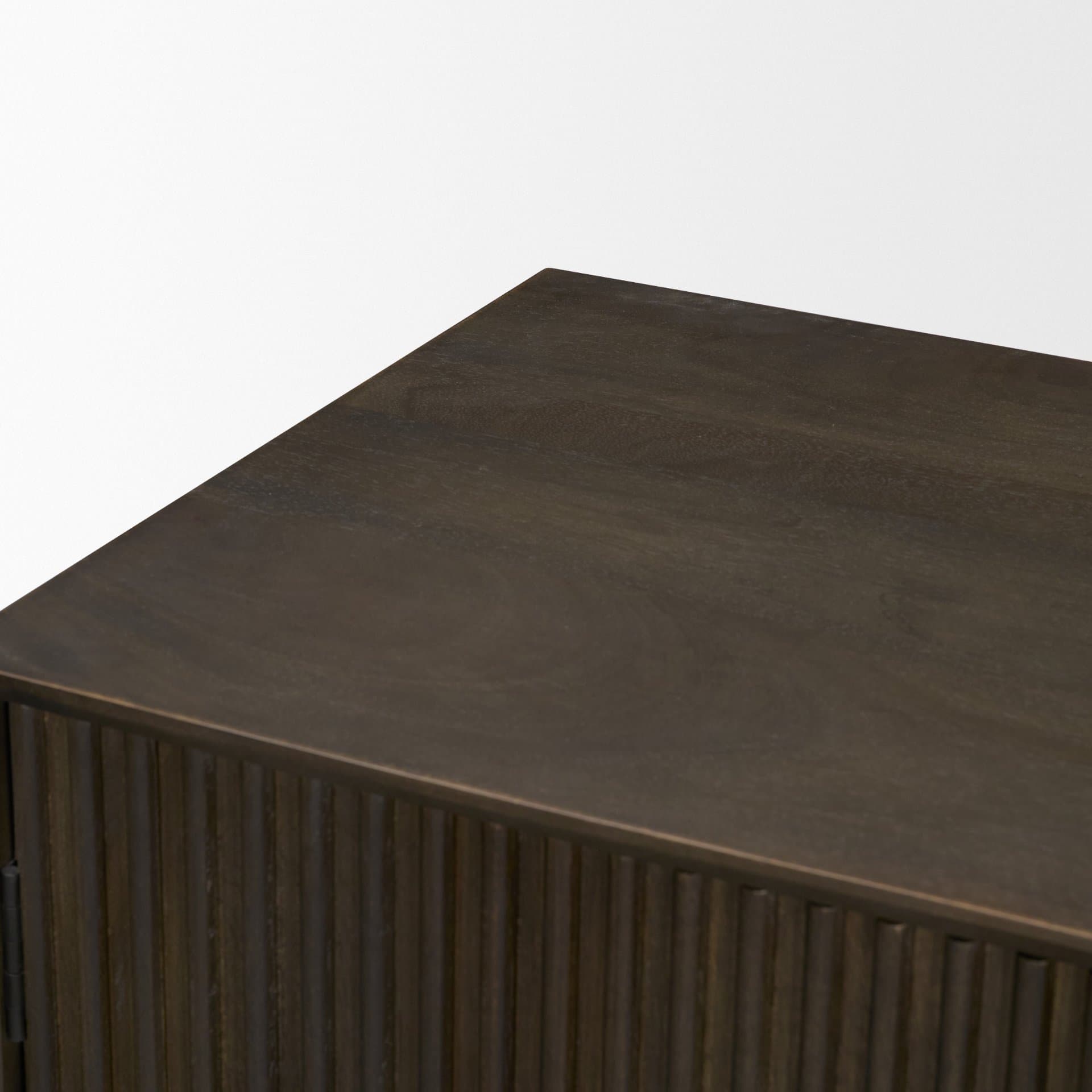Cinder Distressed Dark Brown Wood Reeded 2-Door Closed Accent Cabinet — product photograph