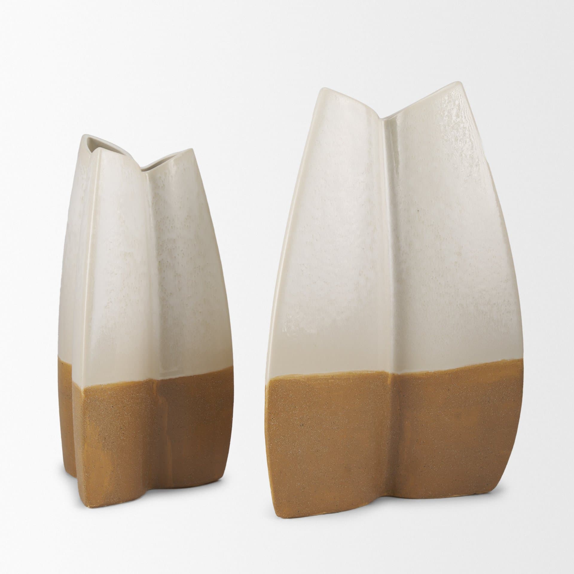 Vania Large Off White w/ Tan Textured Ceramic Vase — product photograph