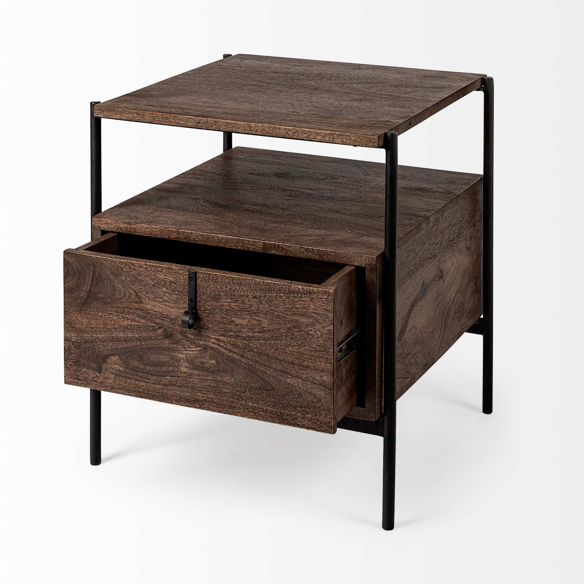 Glenn I 20L x 21W x 24H Dark Brown Wood w/ Black Iron Frame Square End/Side Table — product photograph