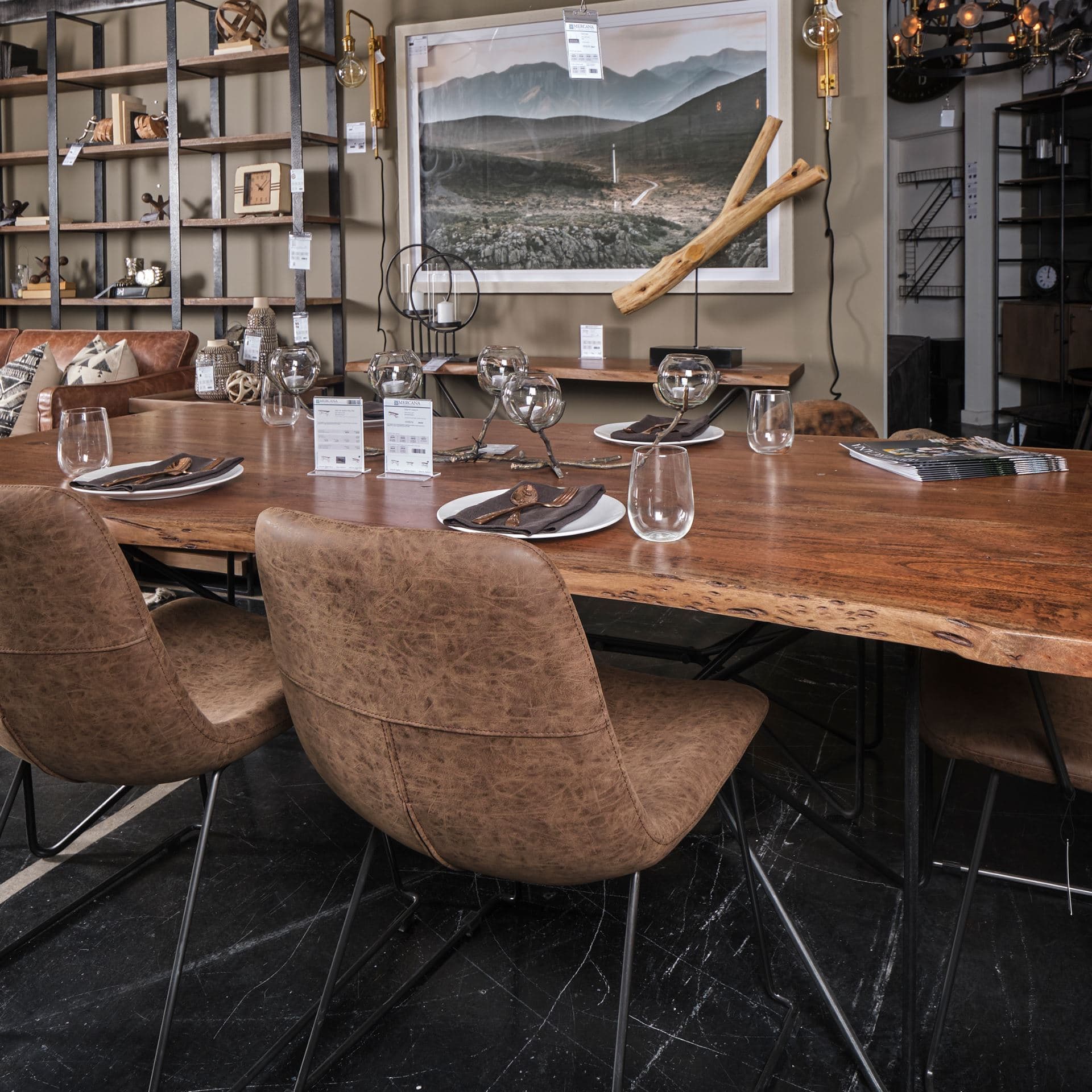 Papillion 84"L x 40"W Rectangular Dining Table | Modern | Natural Wood & Black Metal | Seats 8 — product photograph