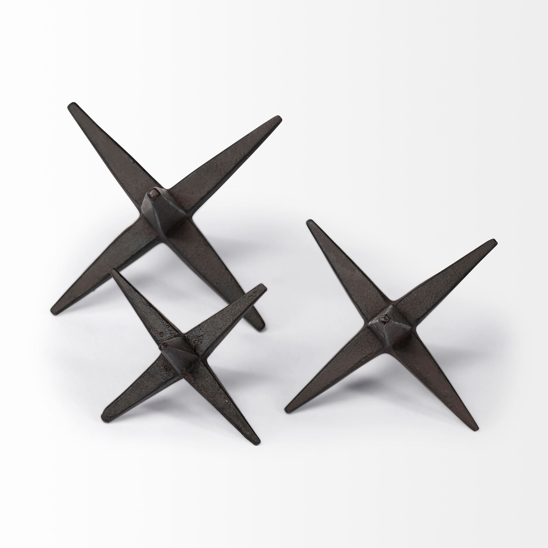 Rhea (Set of 3) Brown Cast Iron Small, Medium & Large Jacks — product photograph