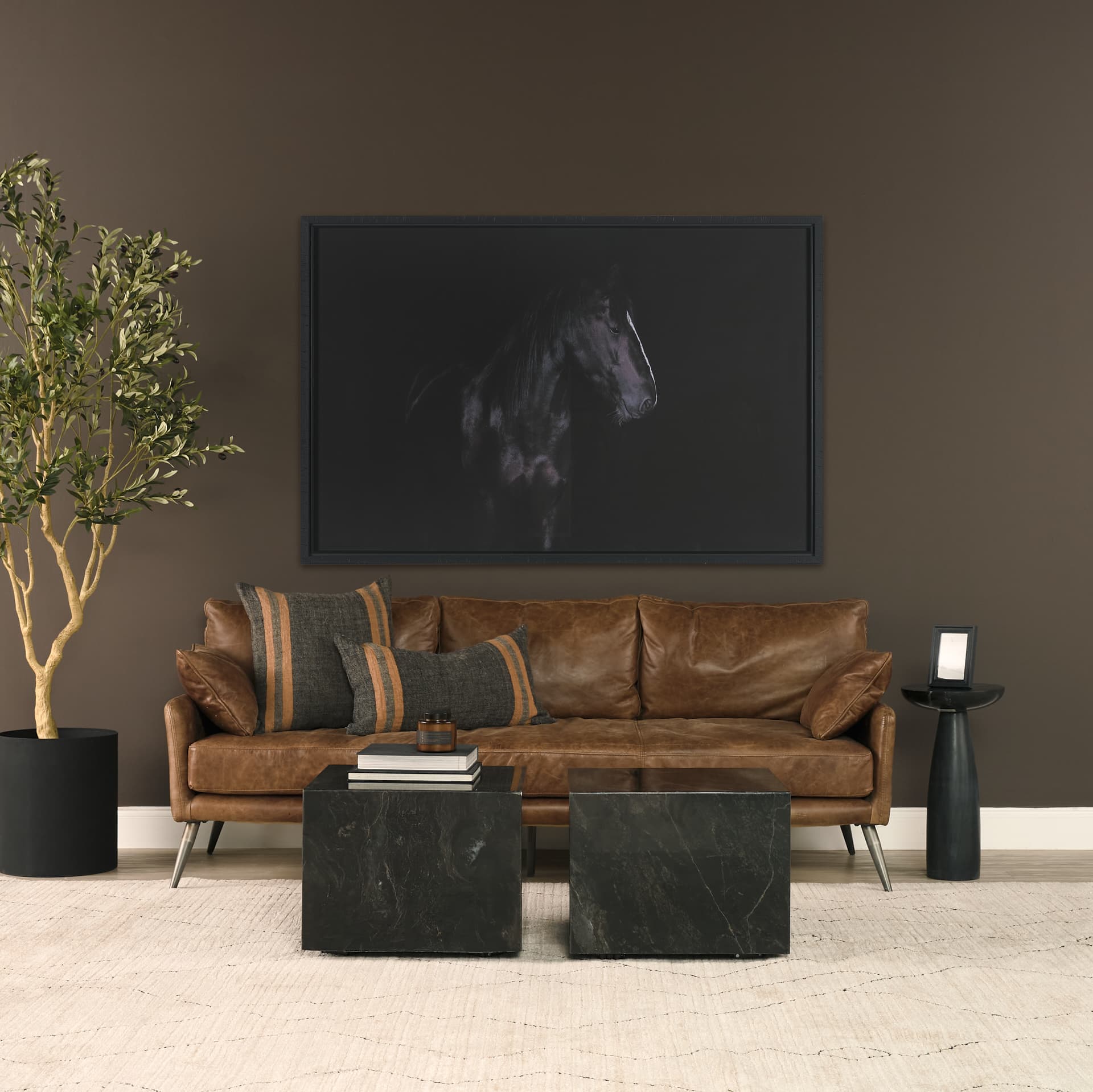 Quadra 20" Solid Black Marble Square Coffee Table — product photograph