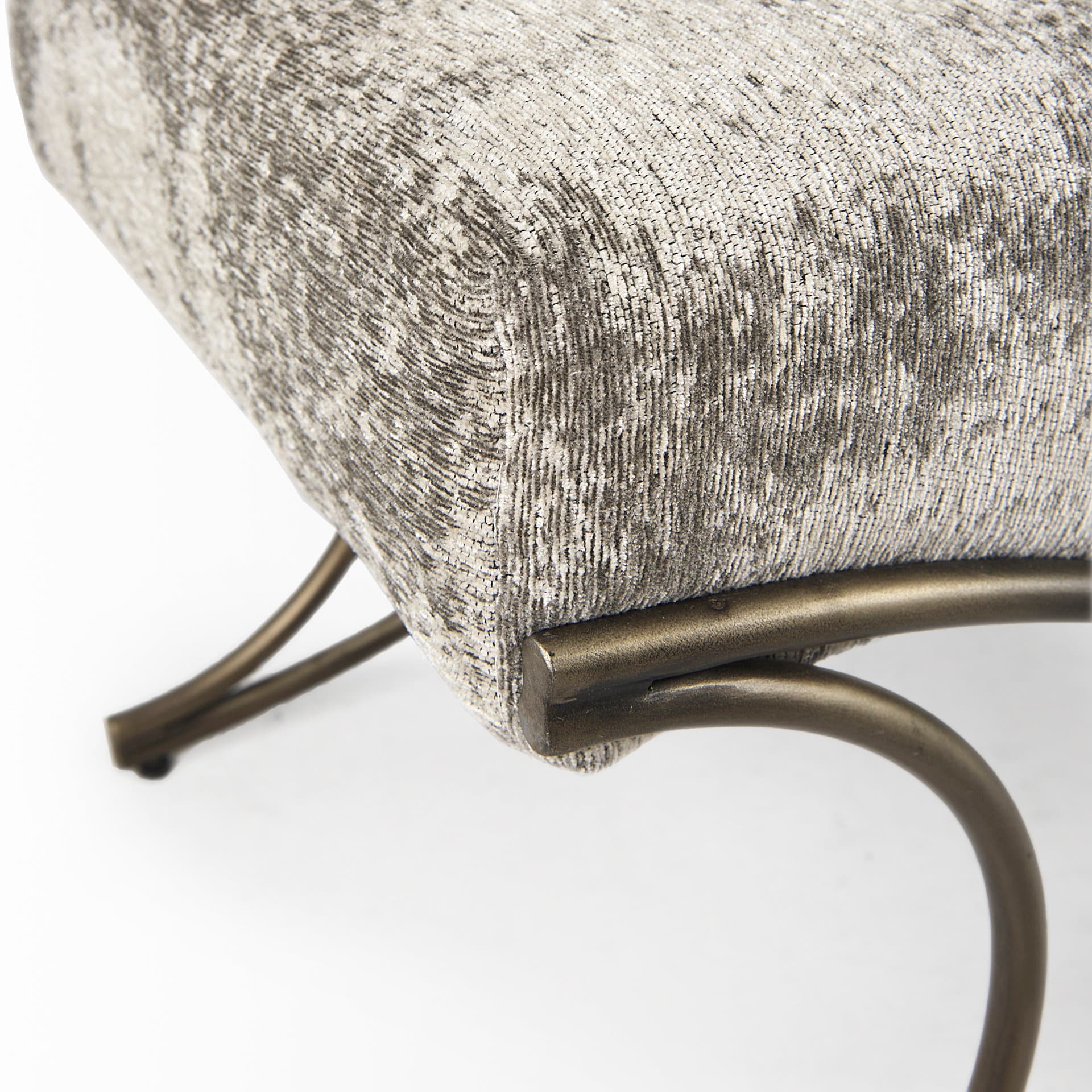 Ayla 55L x 17.6W x 18H Light and Dark Gray Fabric Seat W/ Antique Gold Metal Frame Bench — product photograph