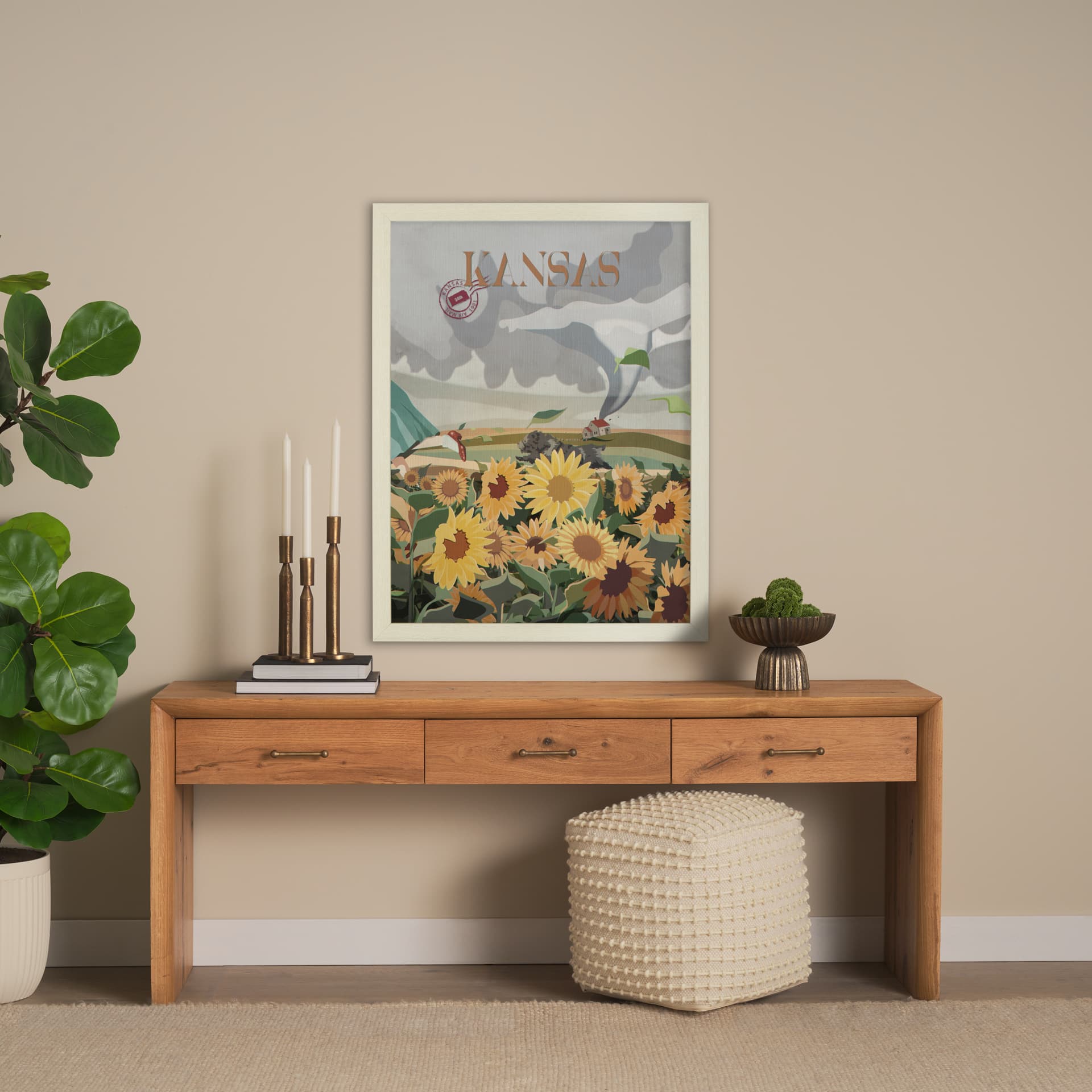 Kansas Go USA (L) by Mercana Studio a Hand Embellished Decograph Framed Art Print — in a styled room