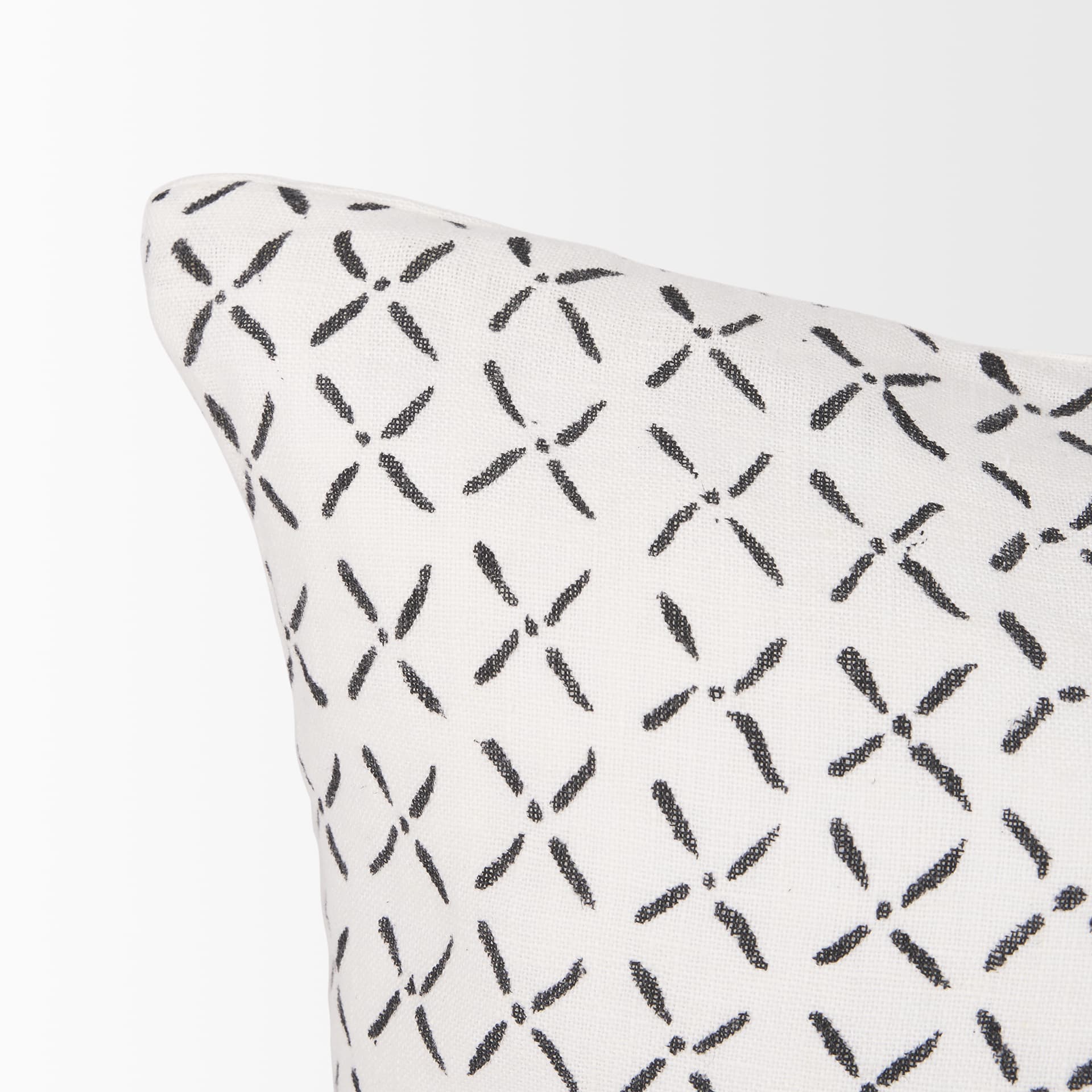Jayden 14x26 Cream w/ Black Print Linen Lumbar Pillow Cover — product photograph