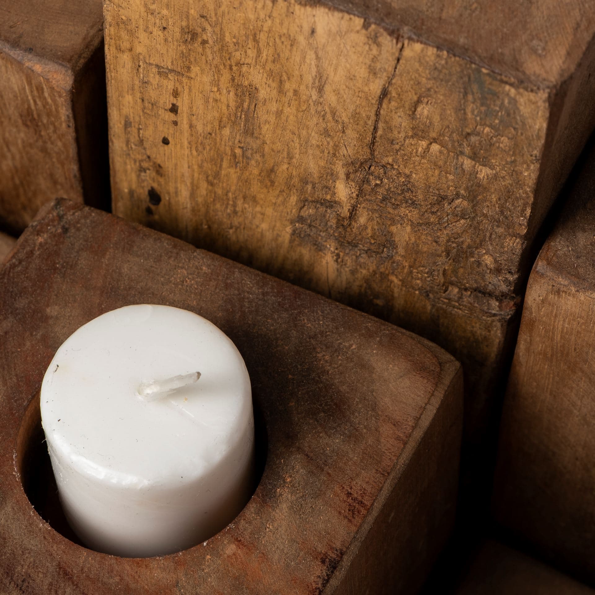 Cassius Light Brown Nine Wood Block Table Candle Holder — product photograph
