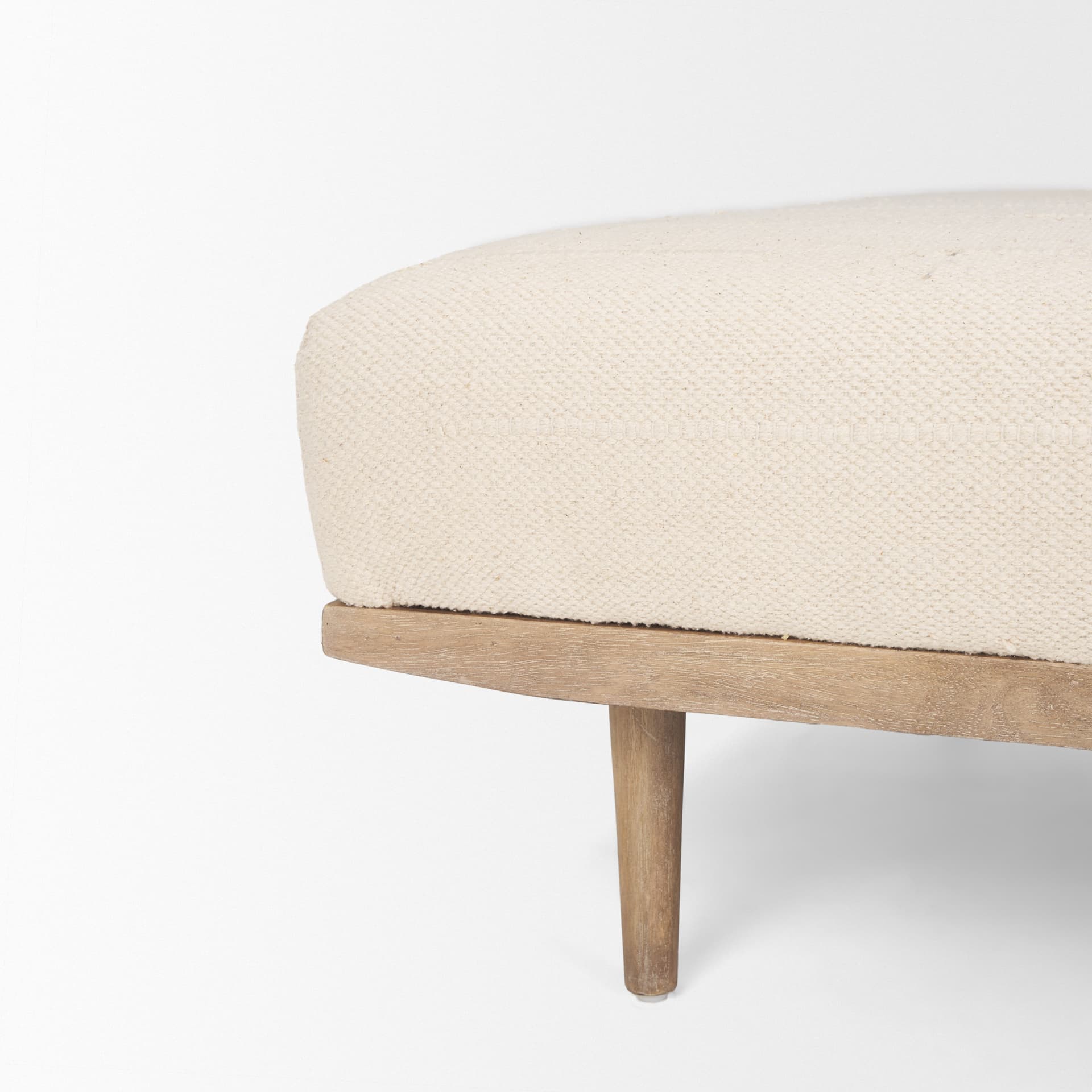 Shae Brown Wood w/ Oatmeal Fabric Ottoman — product photograph