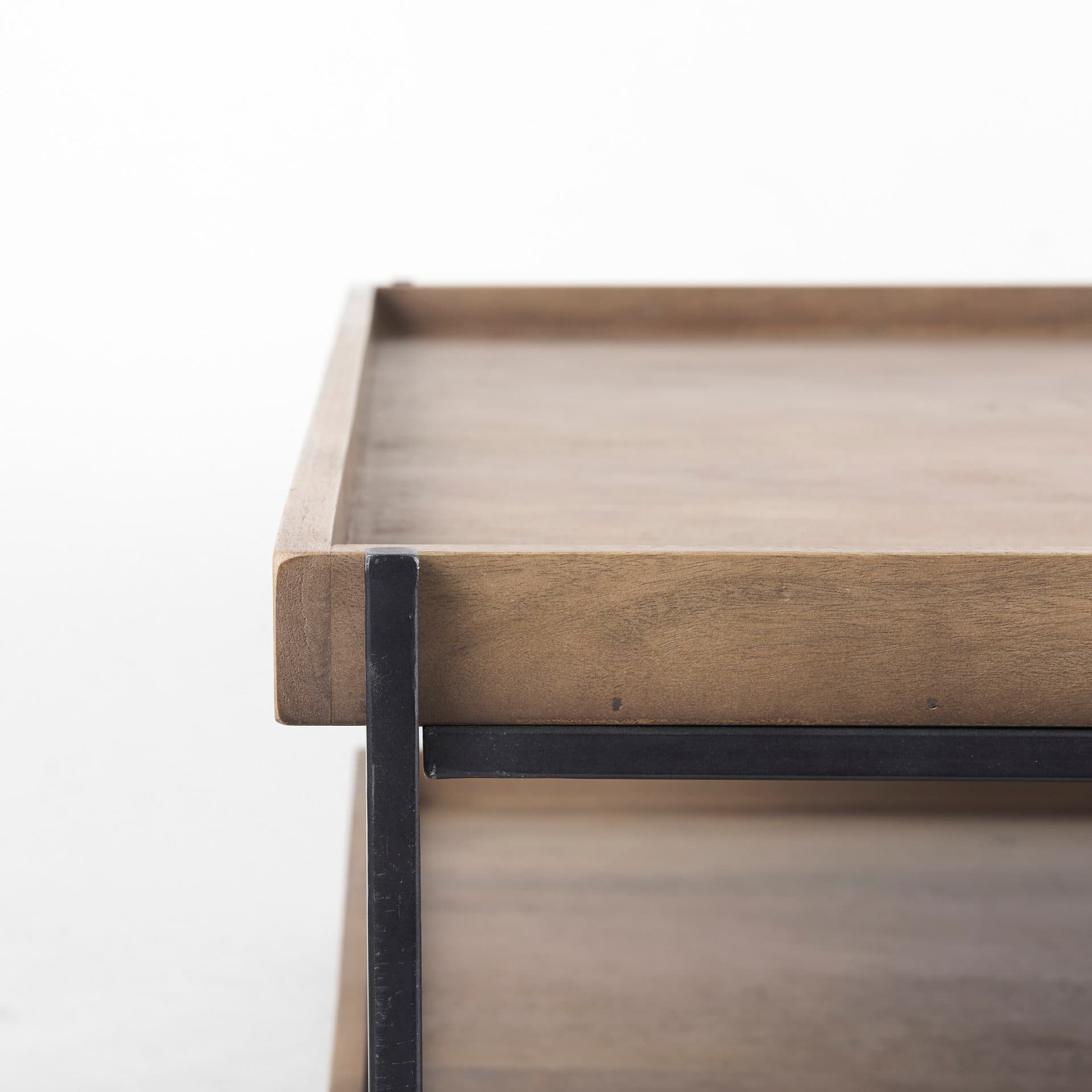 Trey 48x46 Rectangular Brown Solid Wood Top Table Black Metal Frame Two-Tier Coffee Table — product photograph