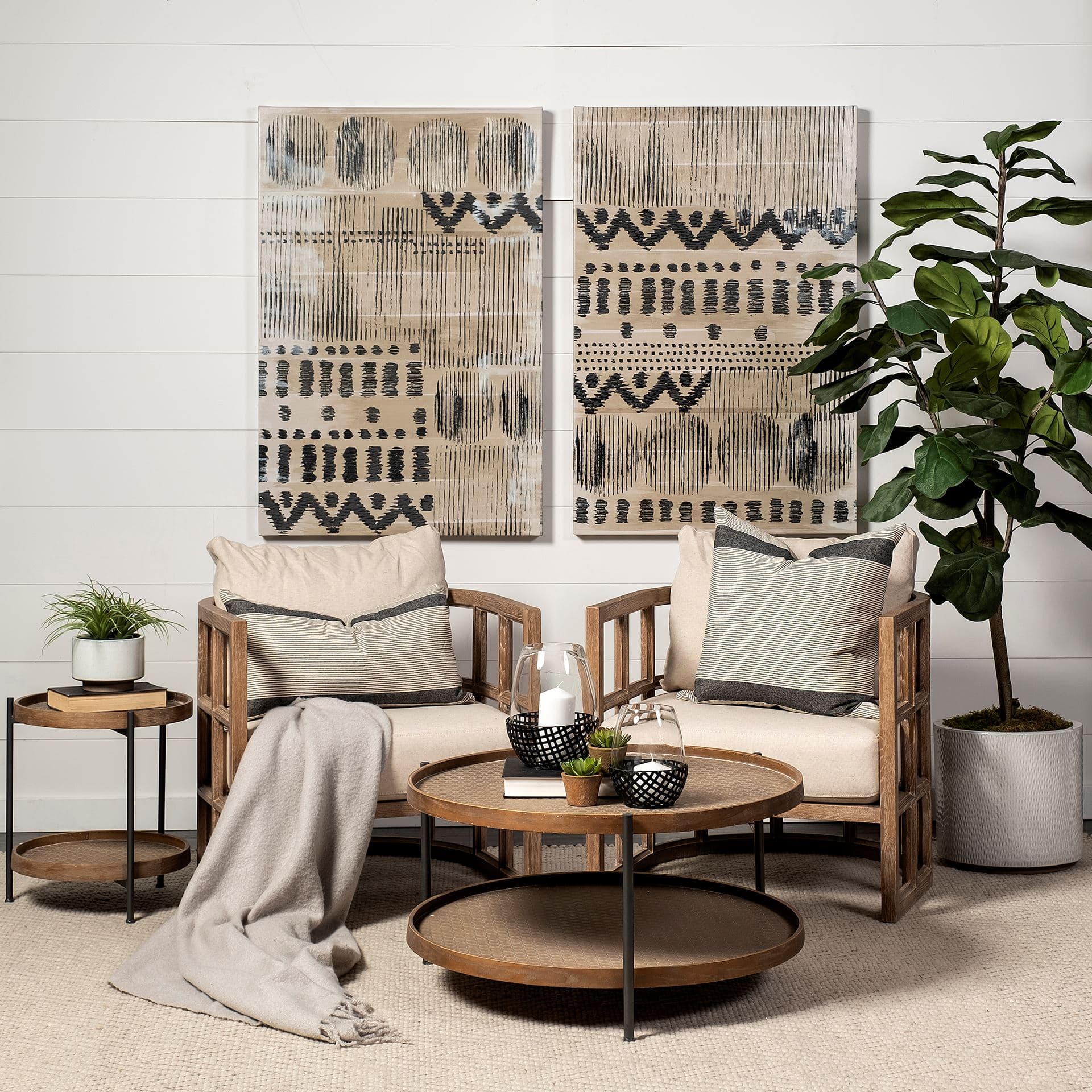 Reena I Small Black Woven Metal Base Table Candle Holder — in a styled room